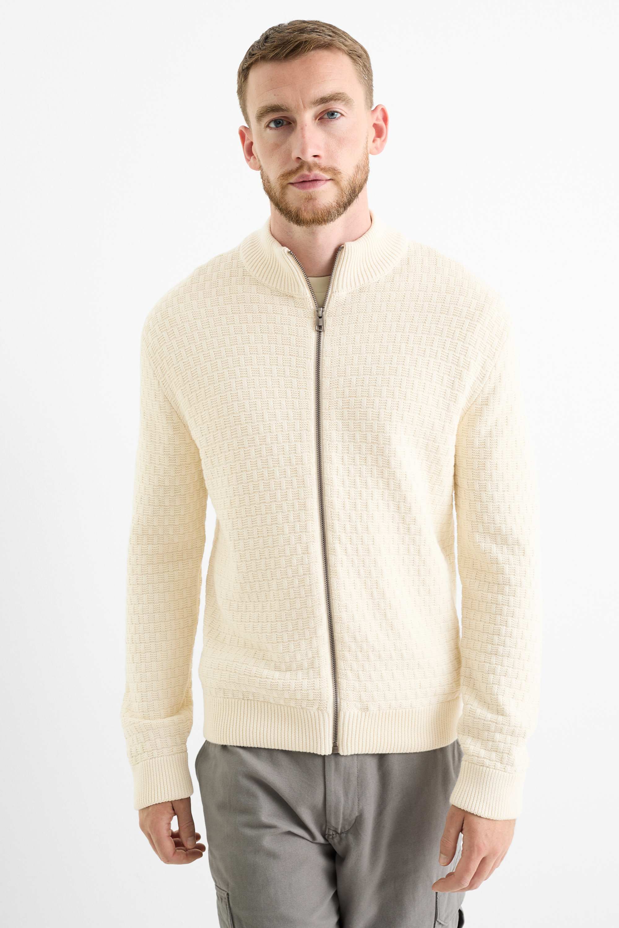 Cardigan - textured cremewhite