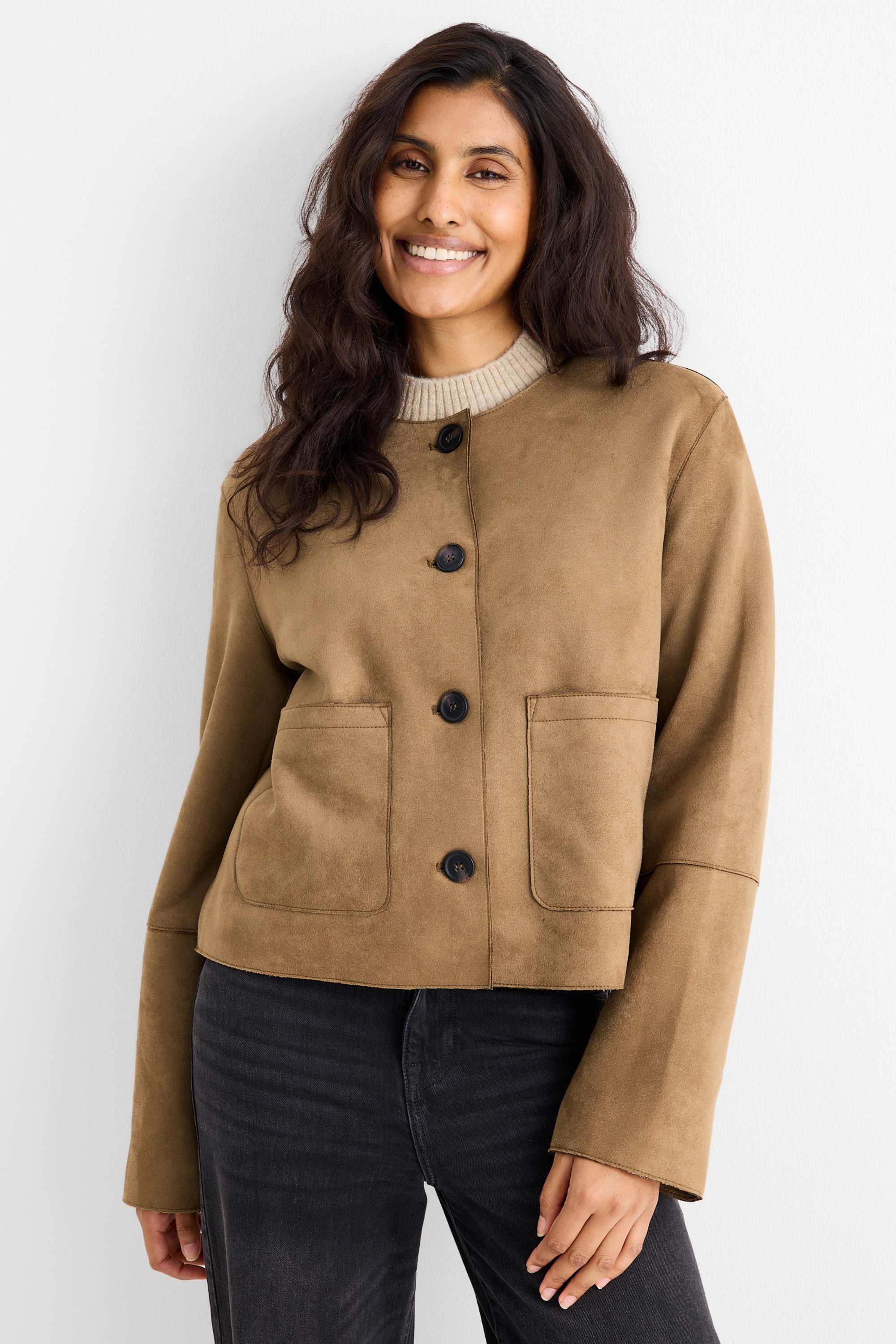 Jacket - faux suede light brown