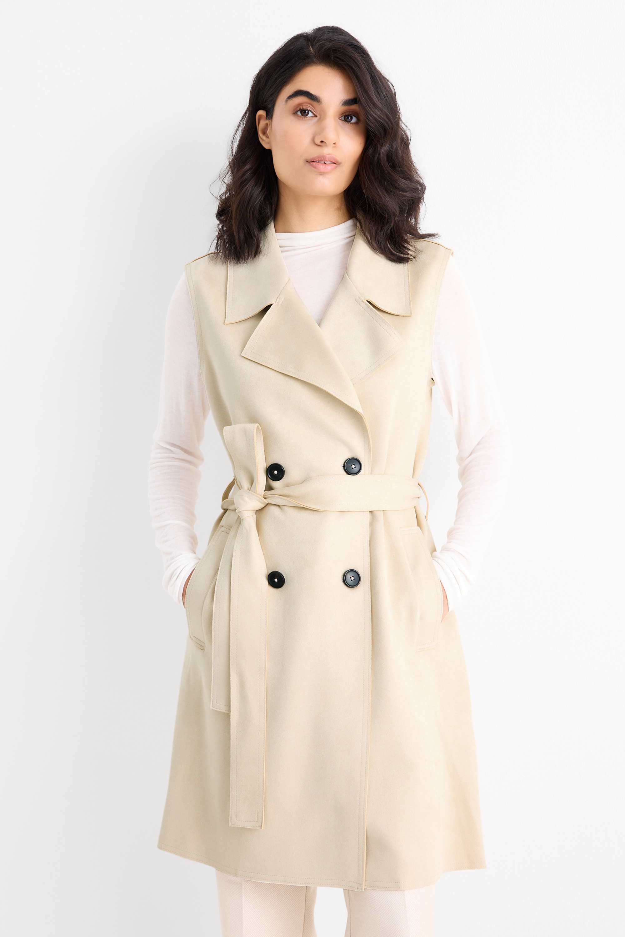 Long waistcoat - regular fit - faux suede light beige