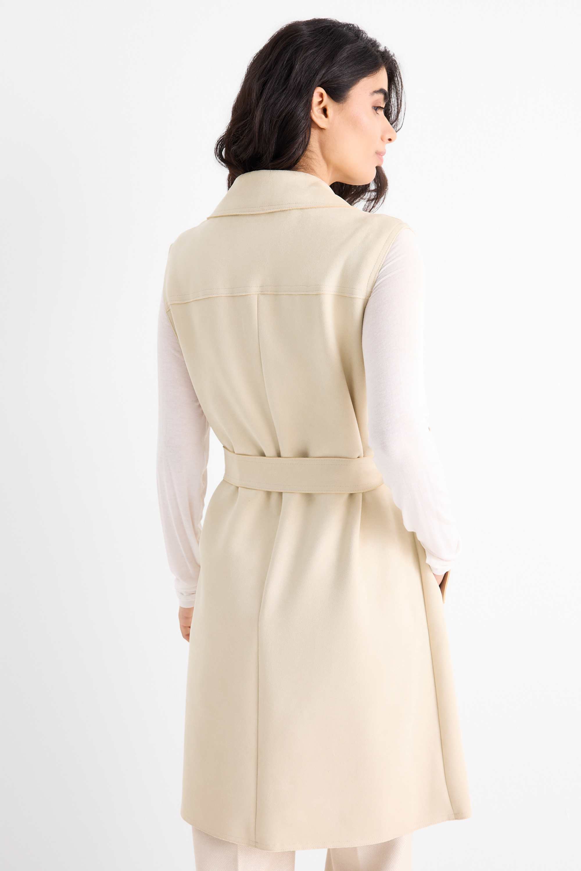 Long waistcoat - regular fit - faux suede light beige