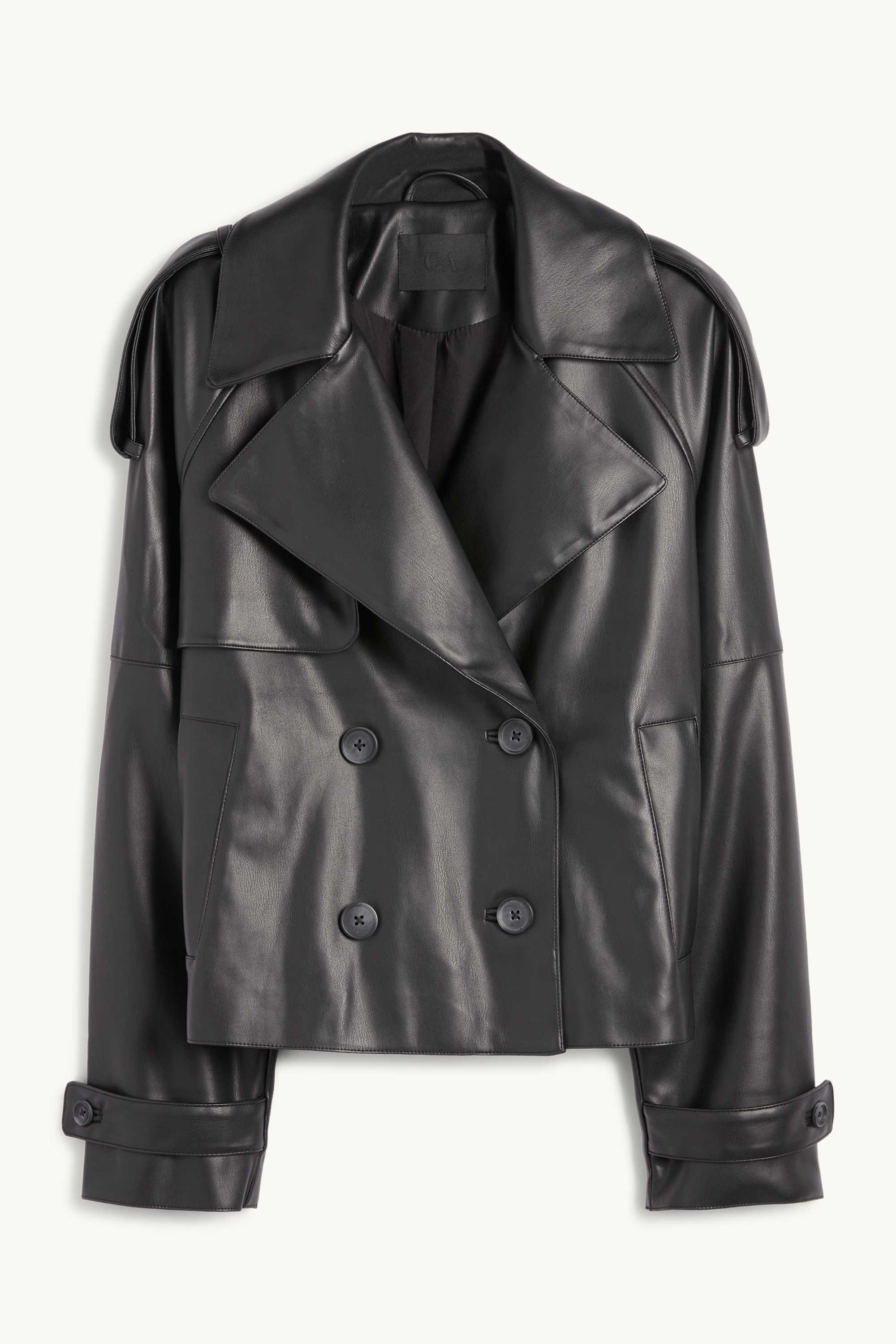 Cropped trench coat - faux leather black