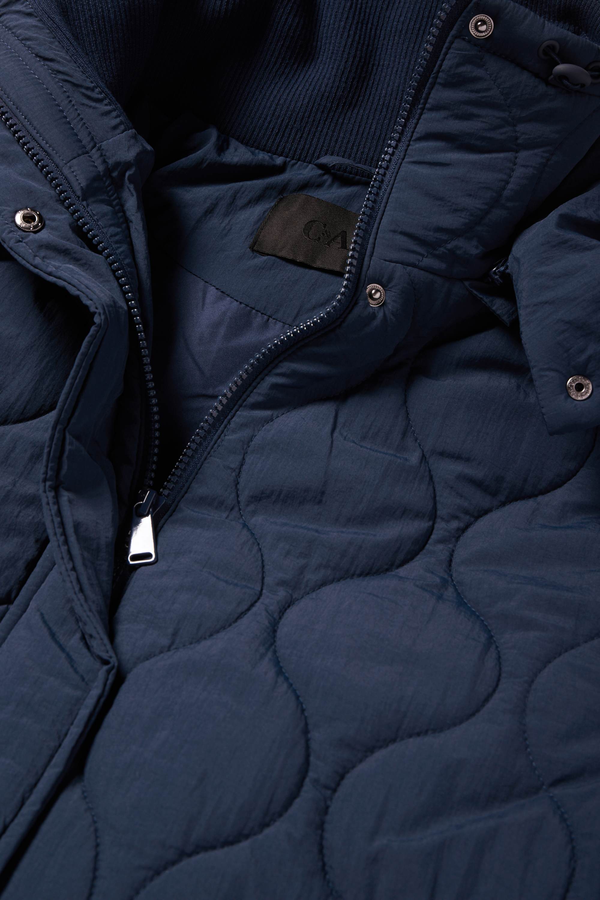 Quilted coat with hood dark blue