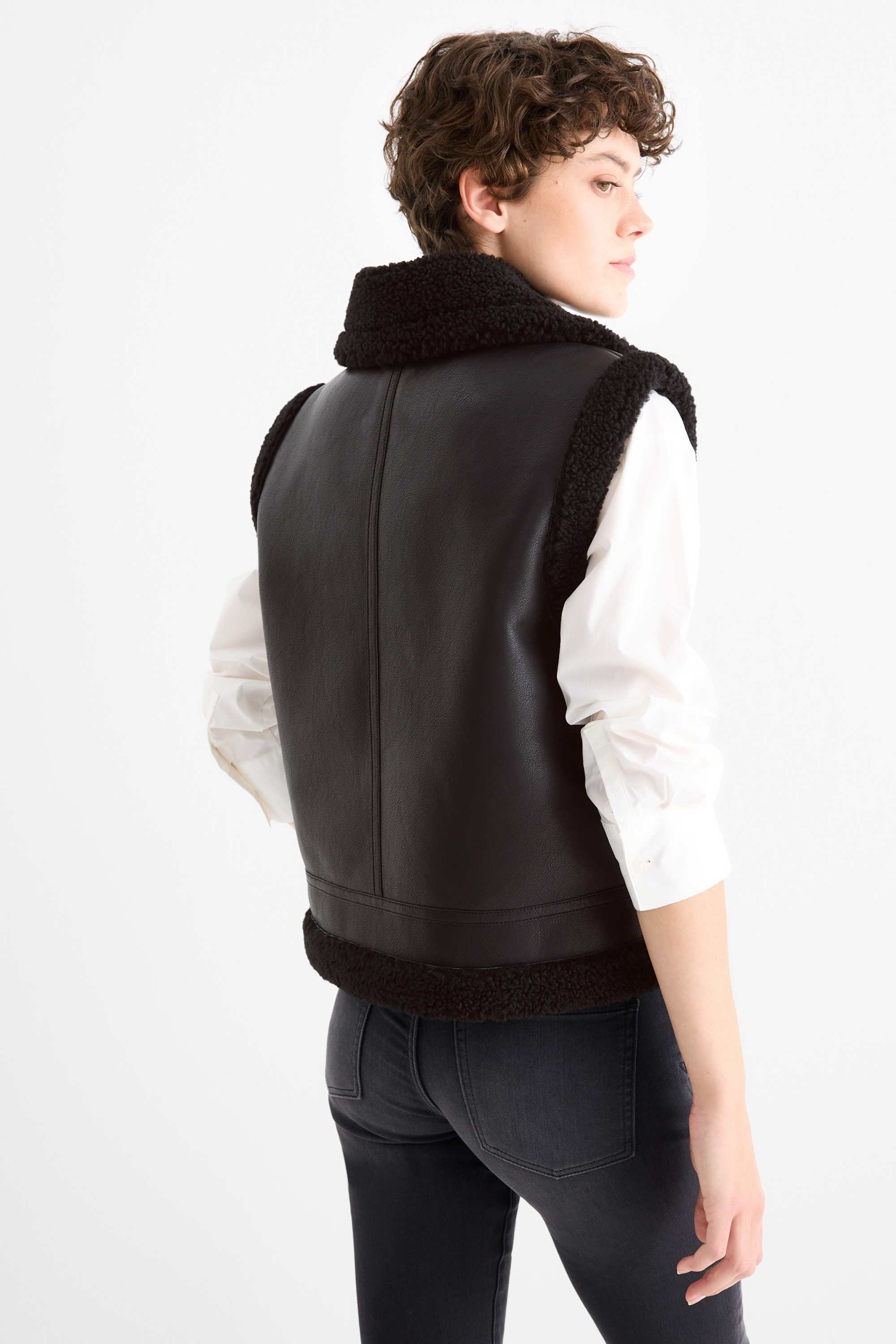 Faux shearling waistcoat - faux leather black