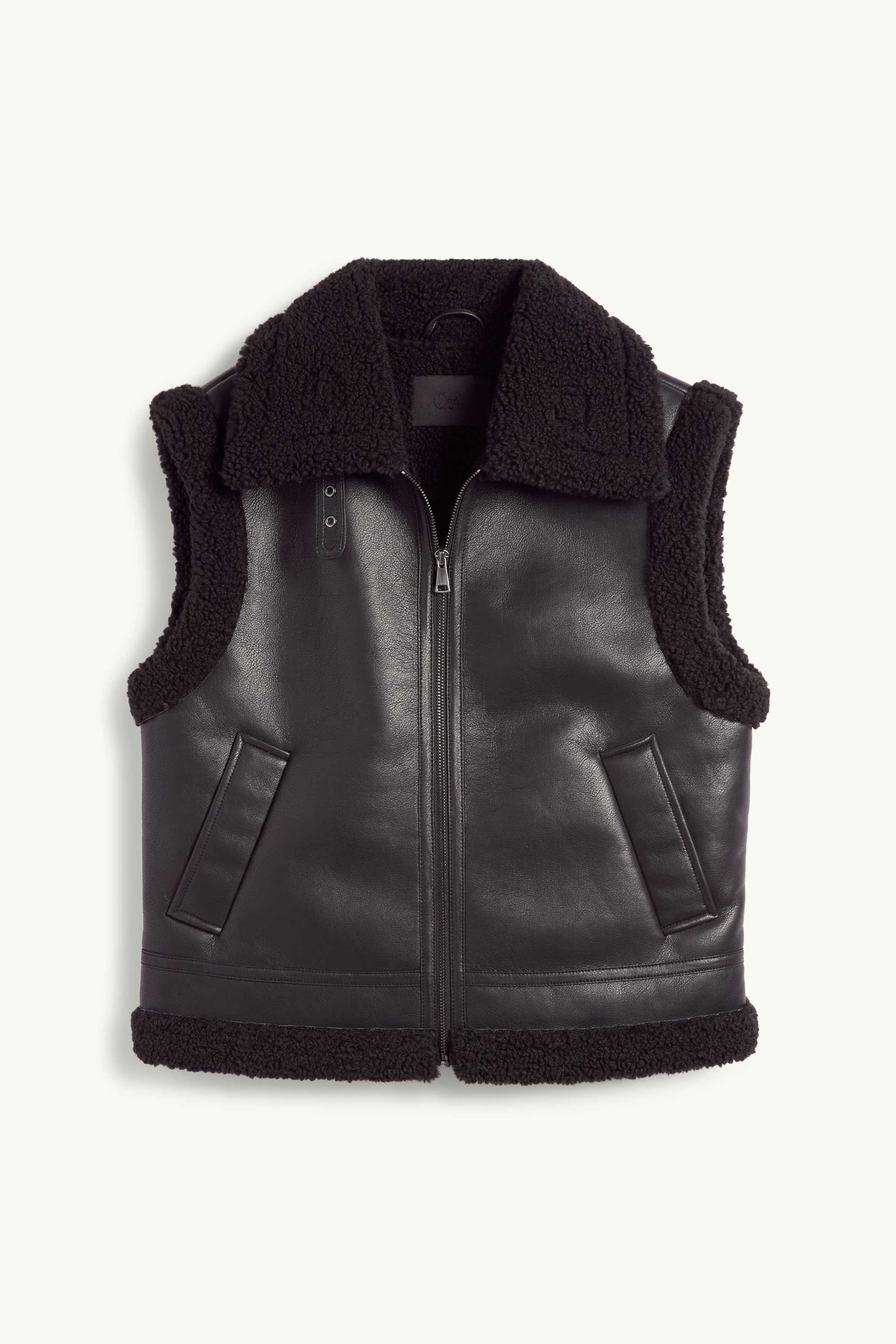 Faux shearling waistcoat - faux leather black