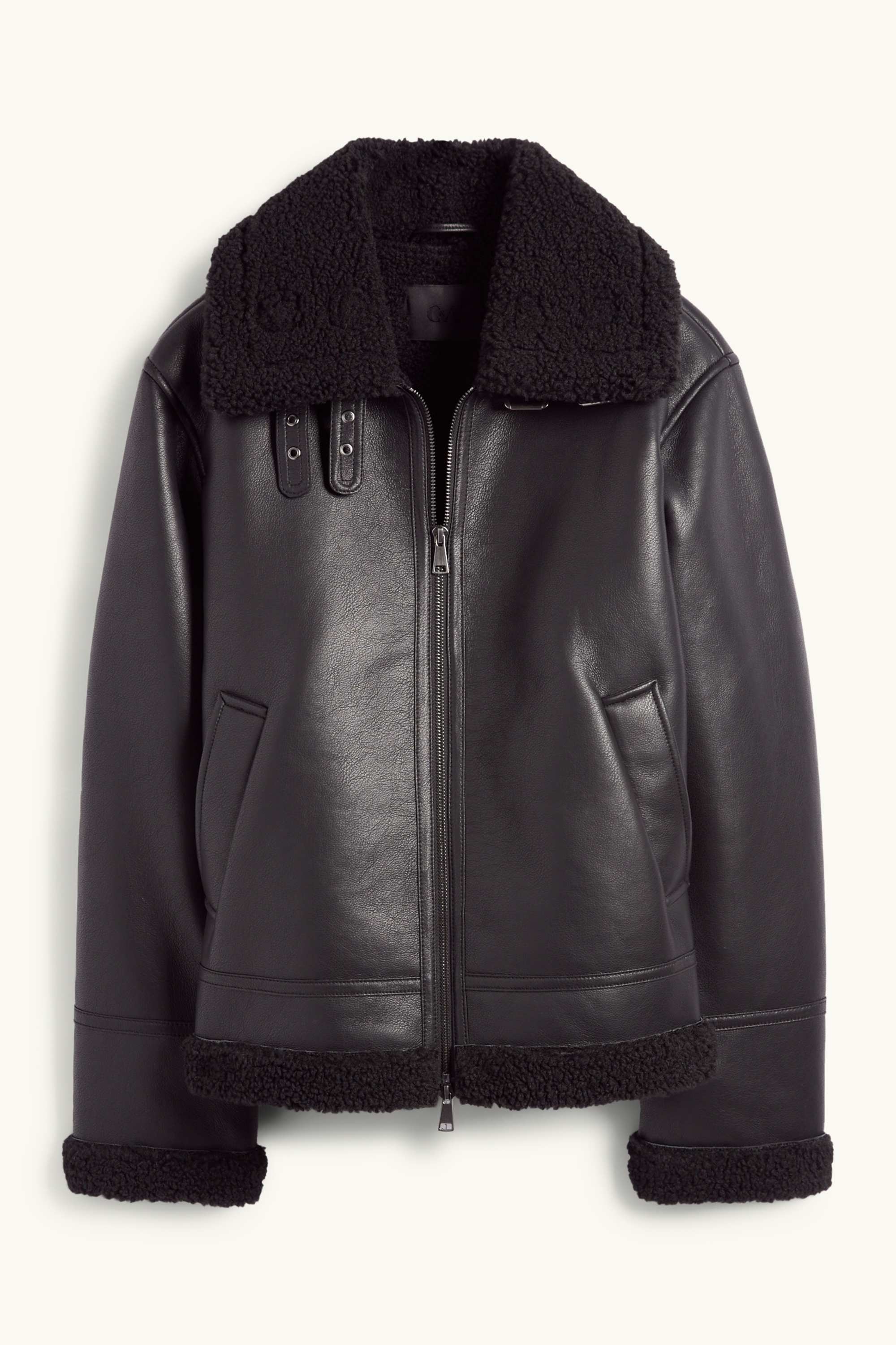 Faux shearling jacket - faux leather black