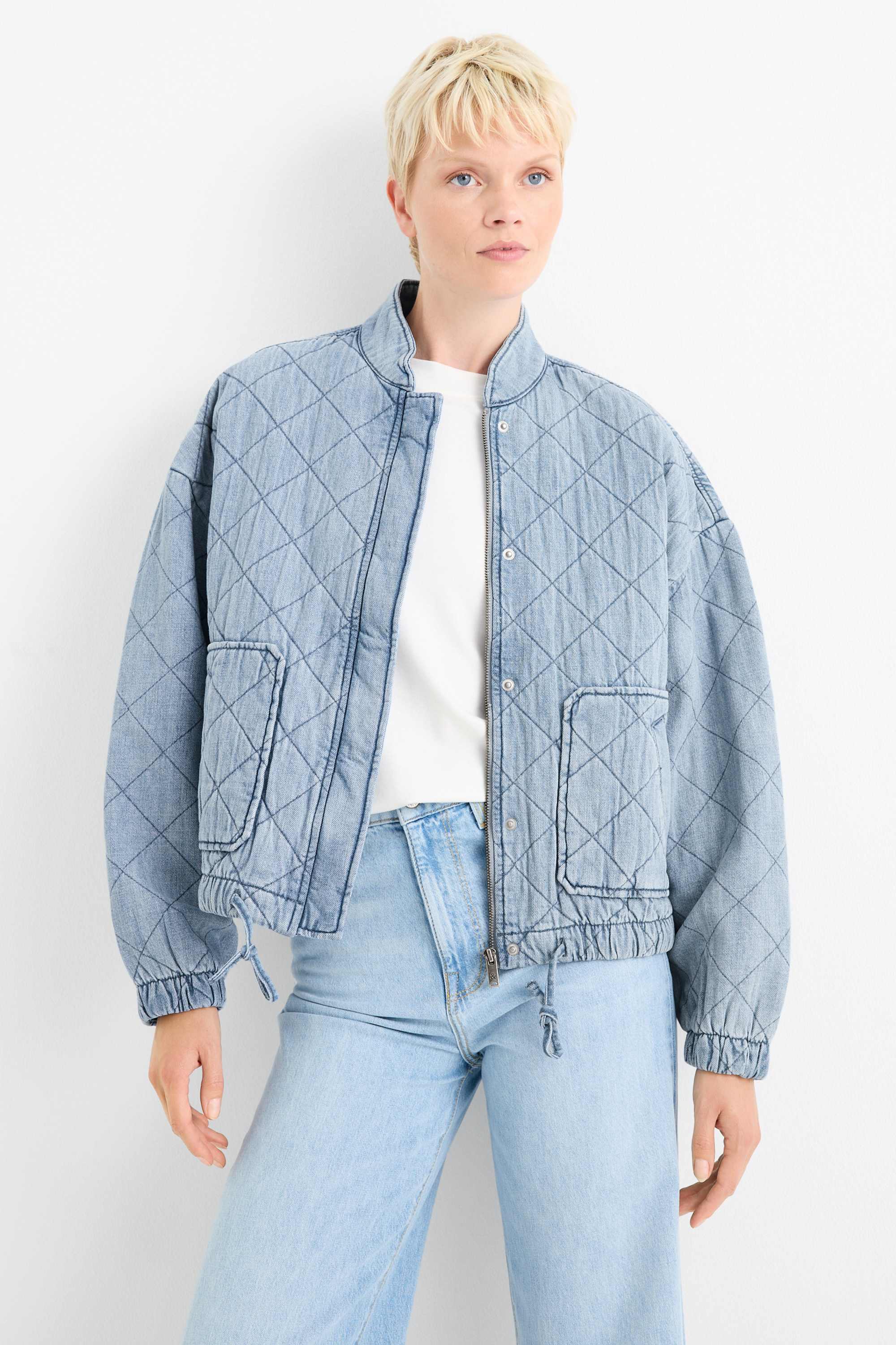 Quilted denim jacket denim-light blue