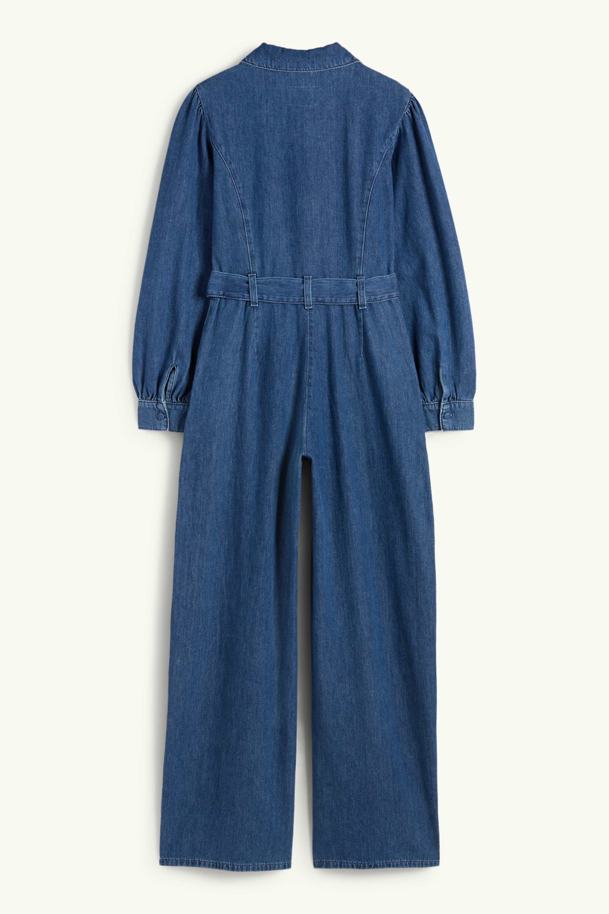 Denim jumpsuit with belt blue denim