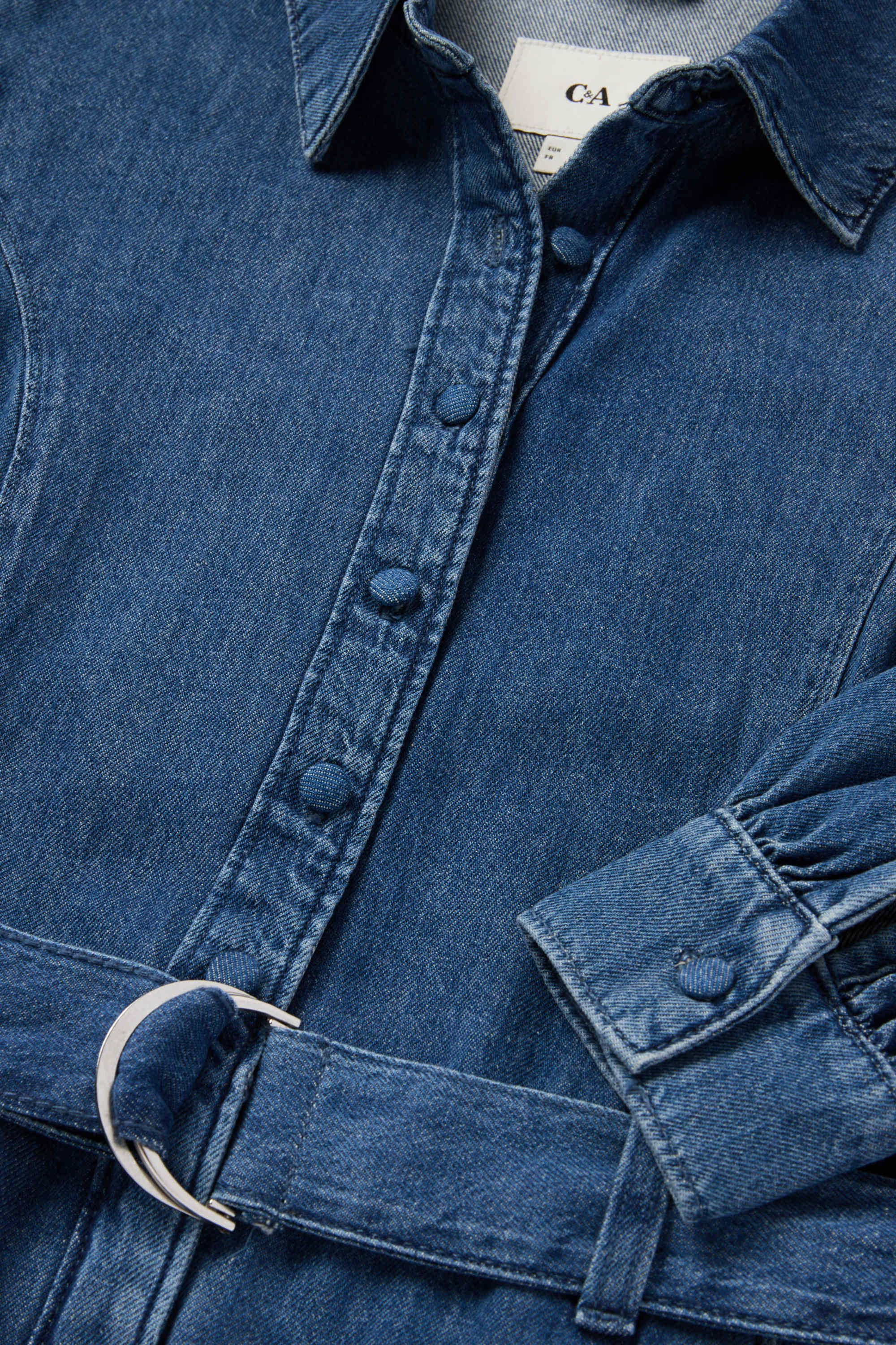 Denim jumpsuit with belt blue denim
