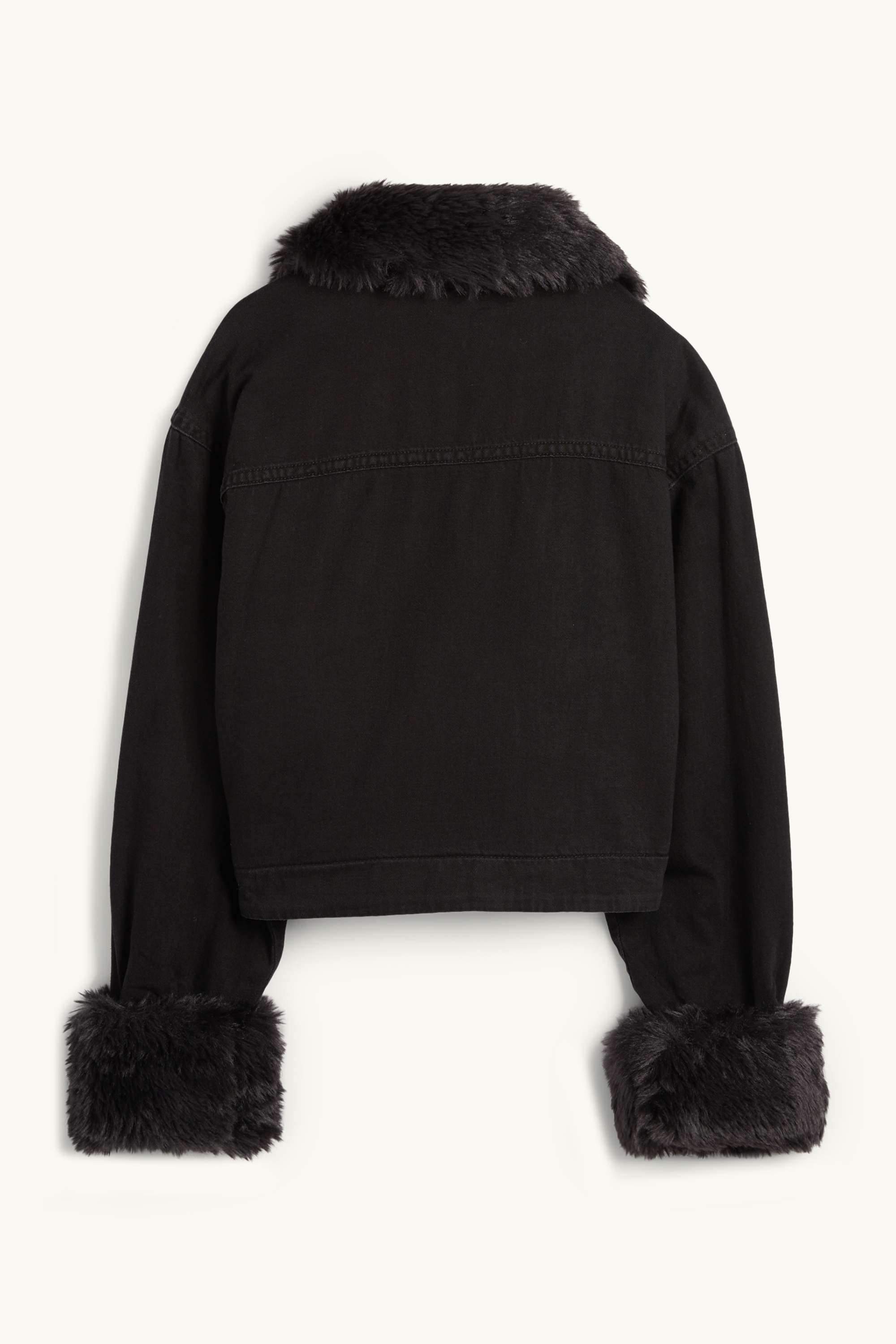 Denim jacket with faux fur trim - lined black