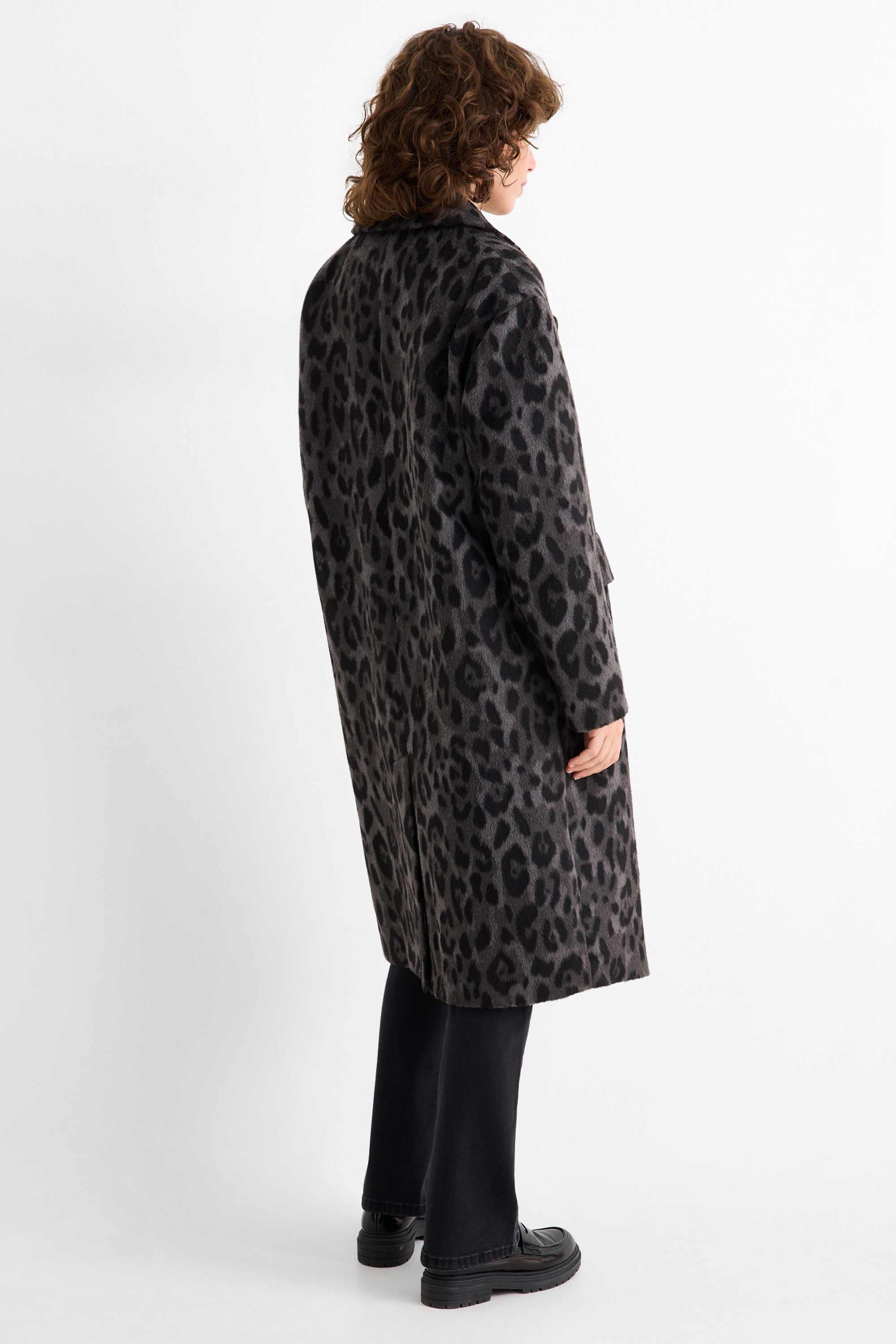 Coat - leopard print dark gray