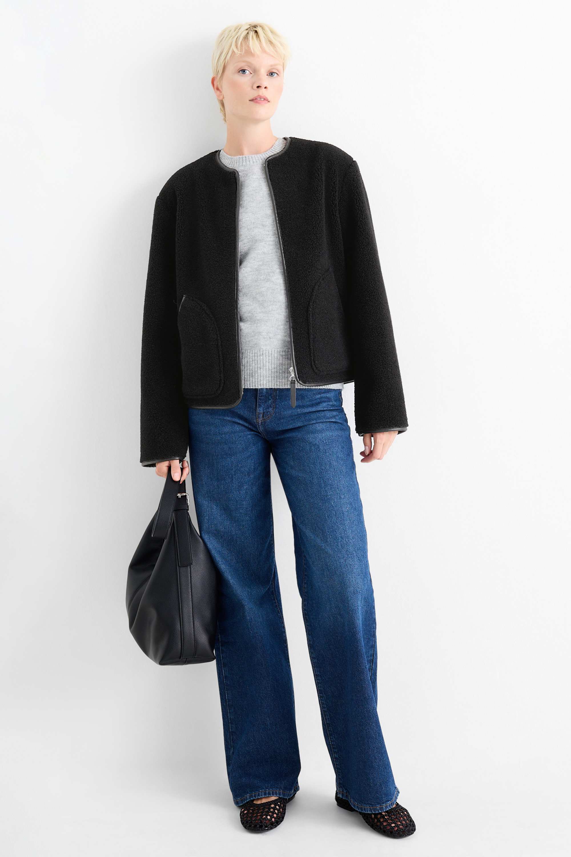 Teddy fur jacket black