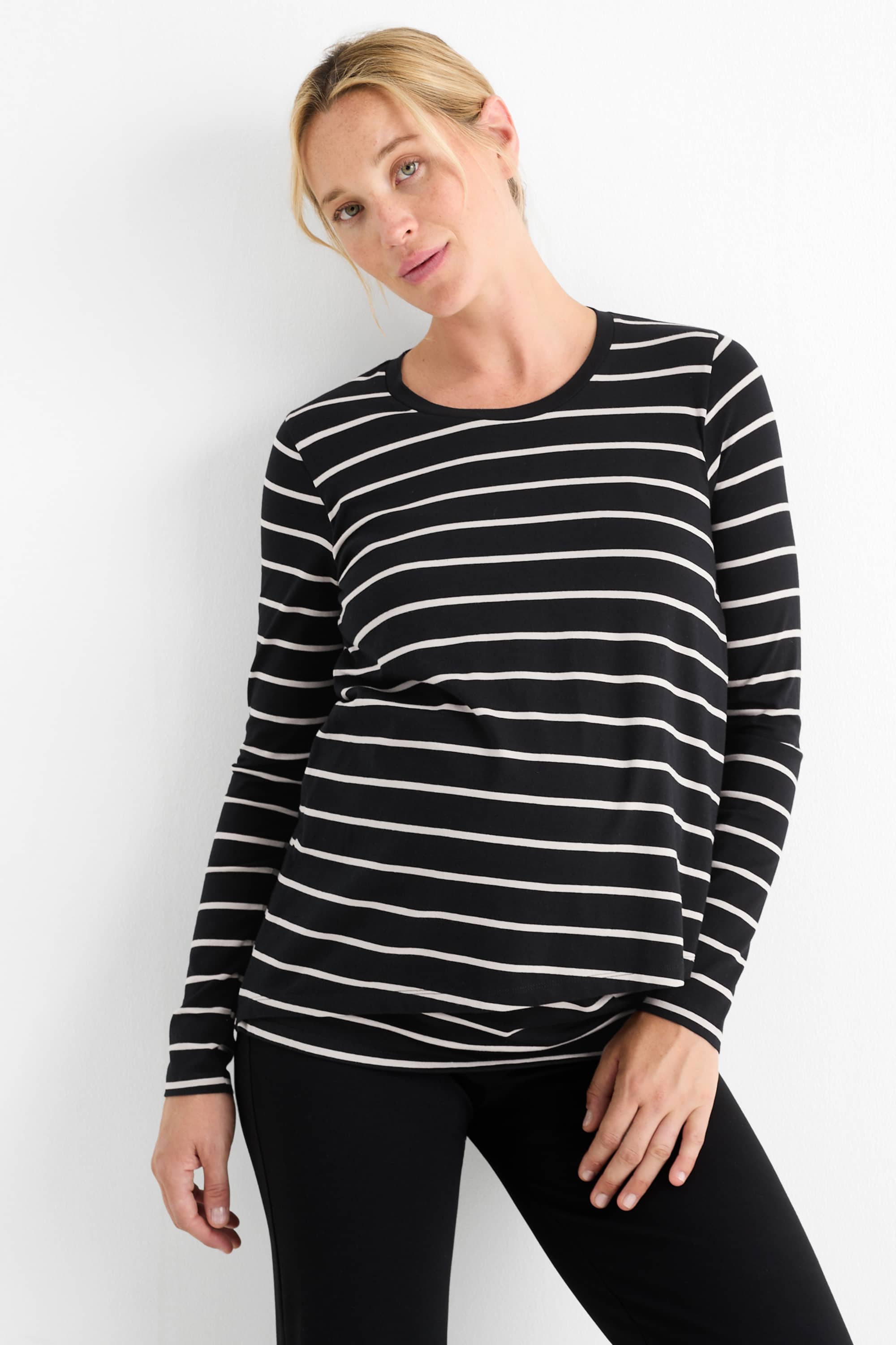 Maternity long sleeve top - striped black