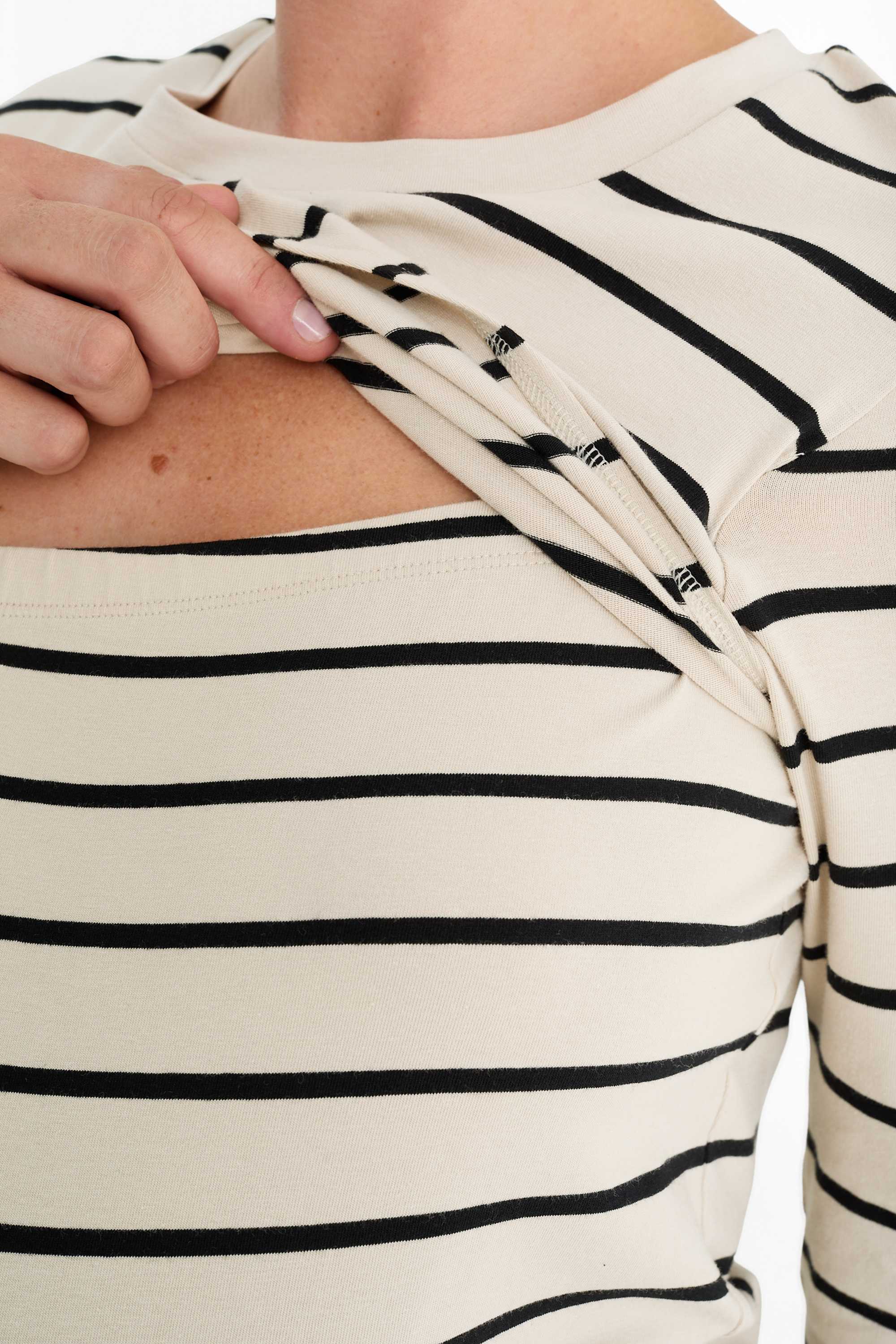 Maternity long sleeve top - striped light beige