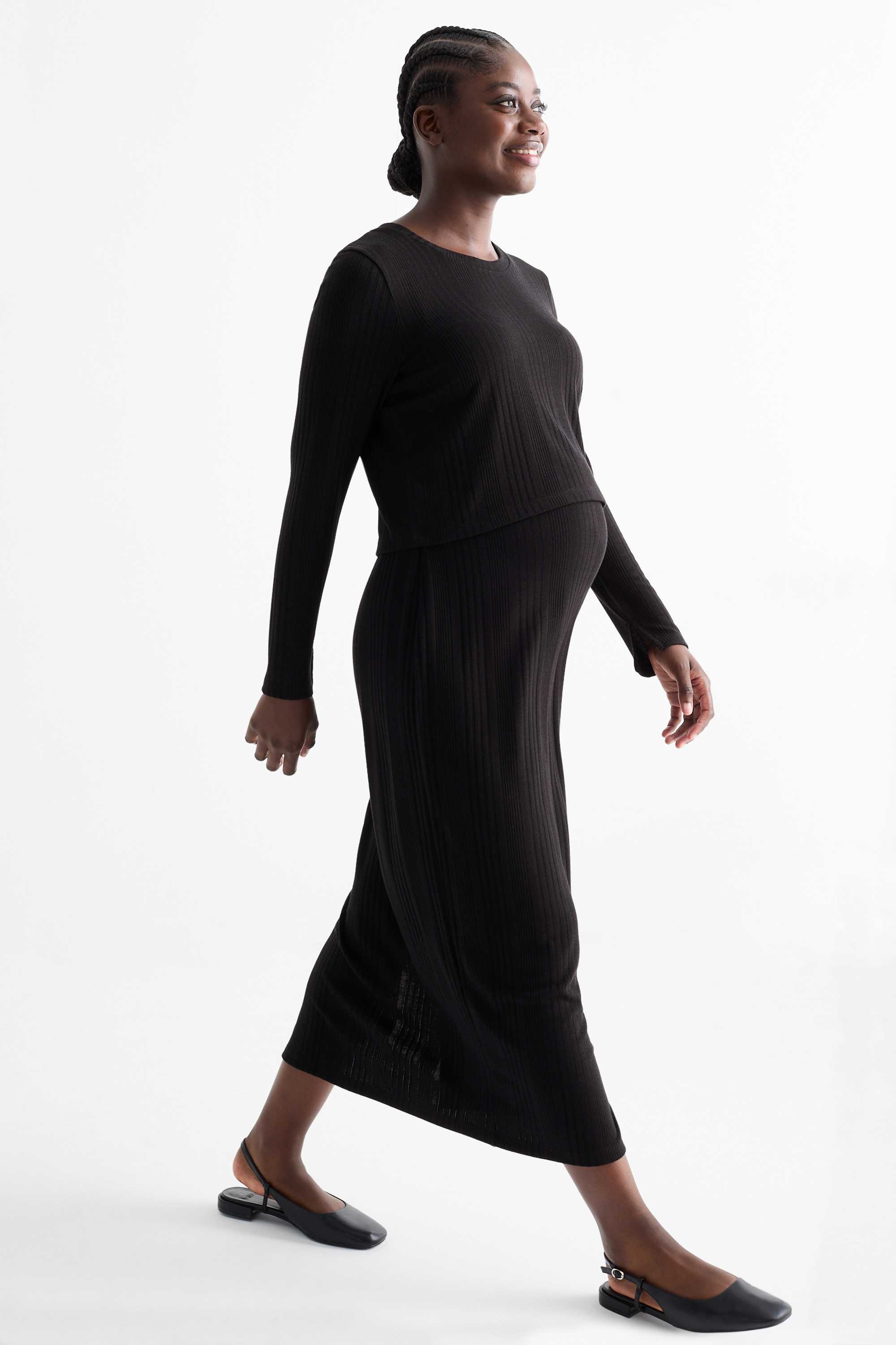 Set - cropped maternity long sleeve top and skirt - 2 piece black