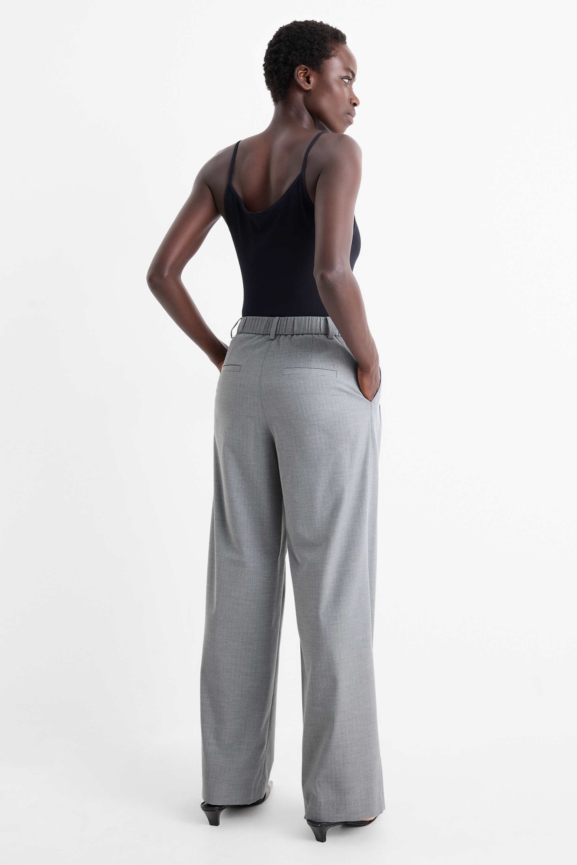 Business trousers - mid-rise waist - relaxed fit - pinstripes gray