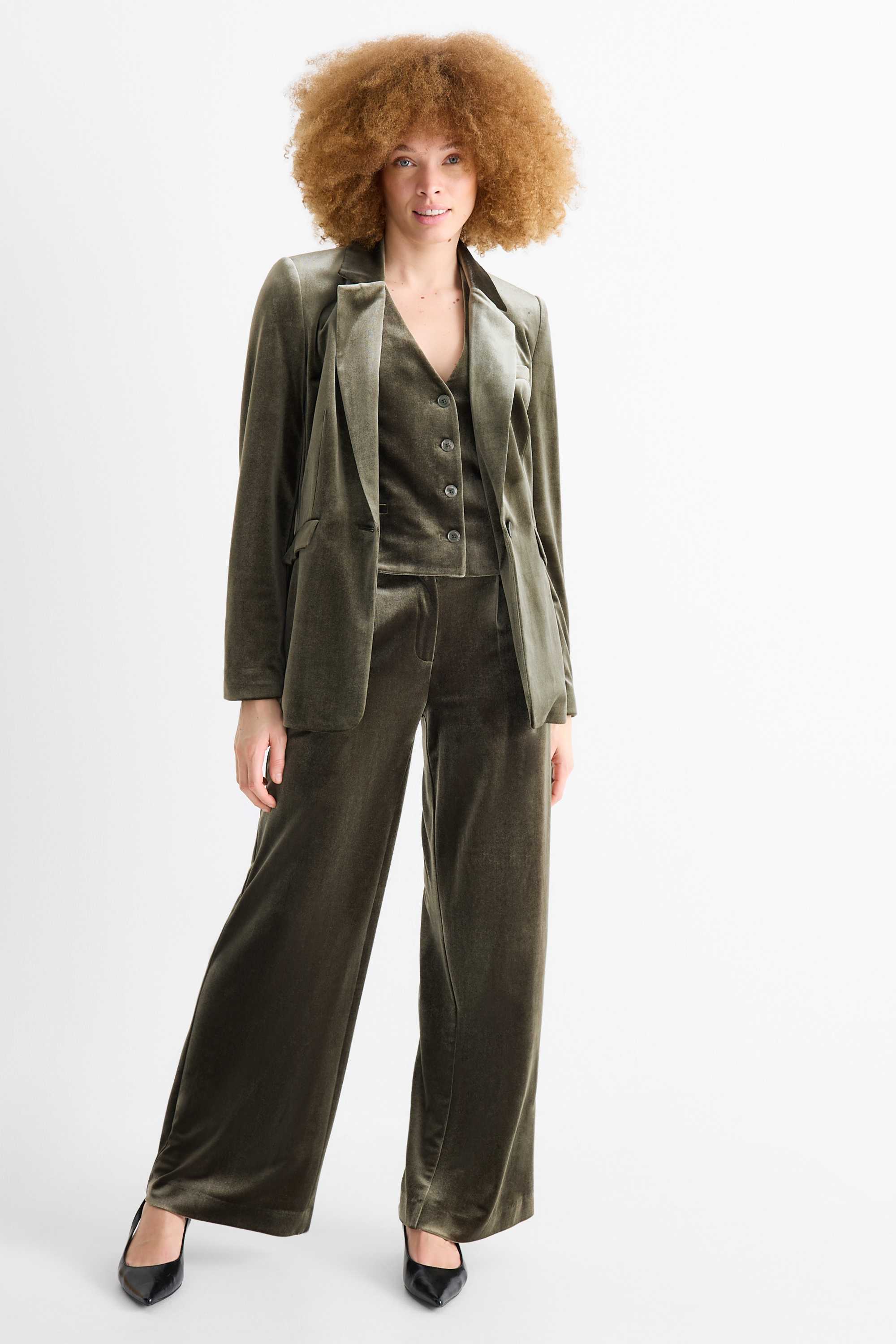 Long velvet blazer - regular fit green