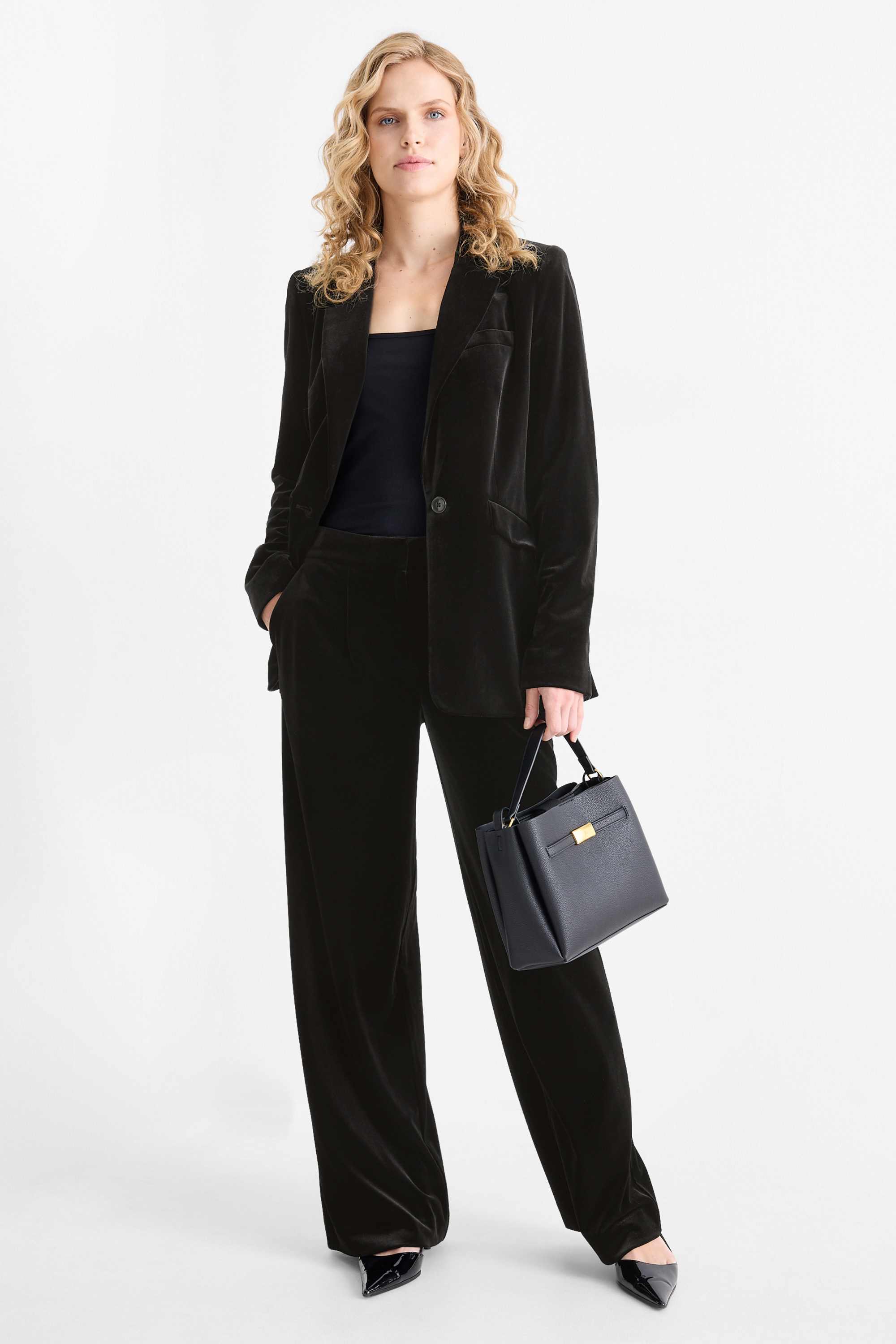 Long velvet blazer - regular fit black
