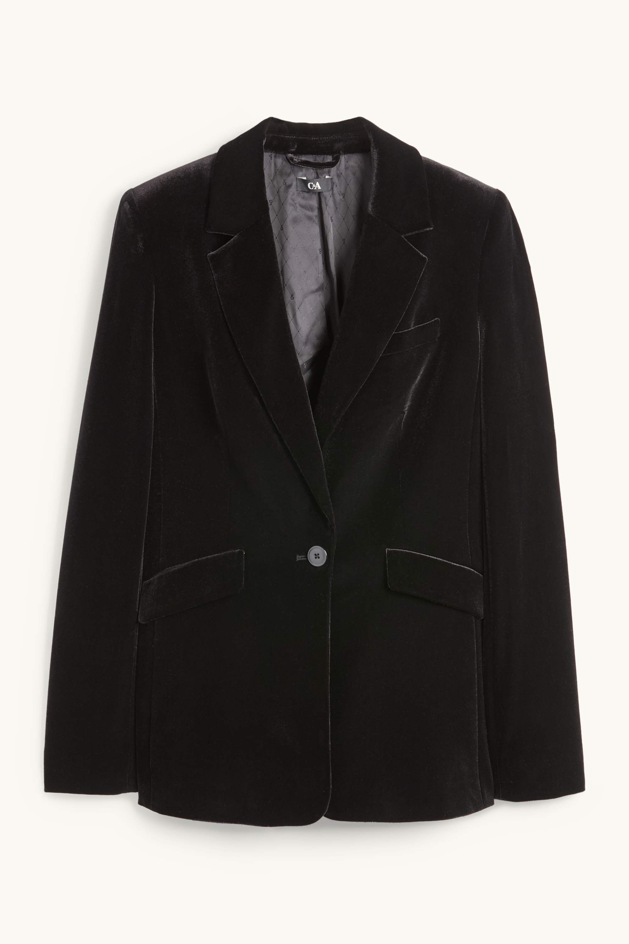 Long velvet blazer - regular fit black