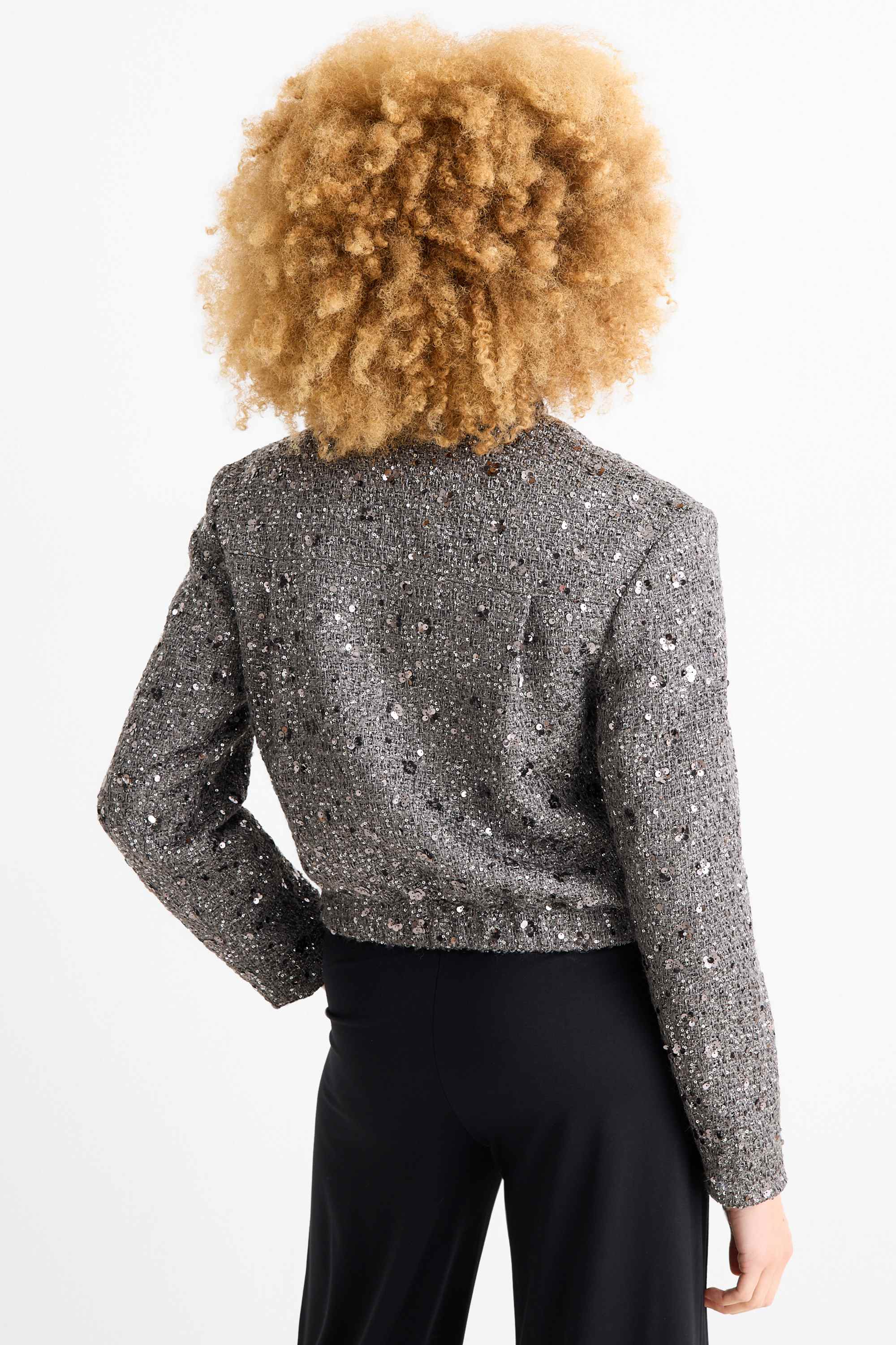Bouclé blazer - regular fit - shiny silver