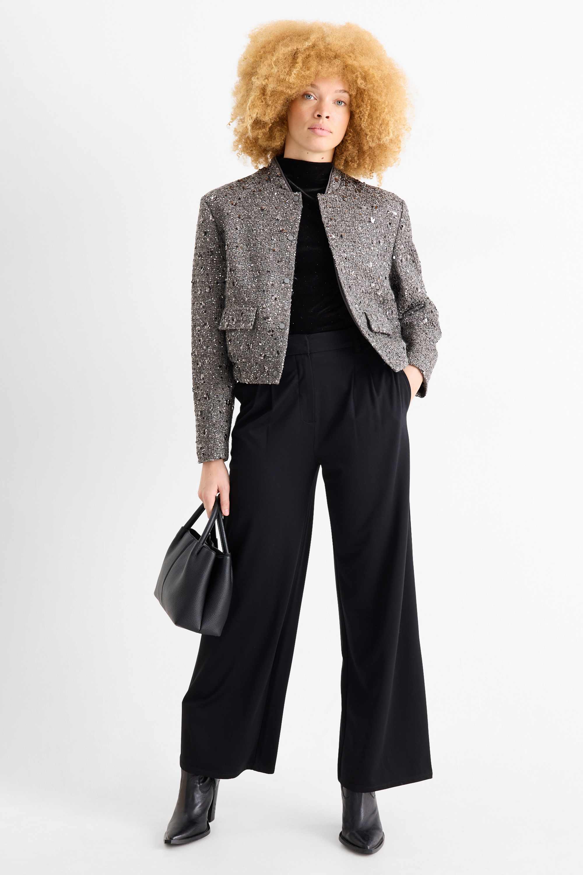 Bouclé blazer - regular fit - shiny silver
