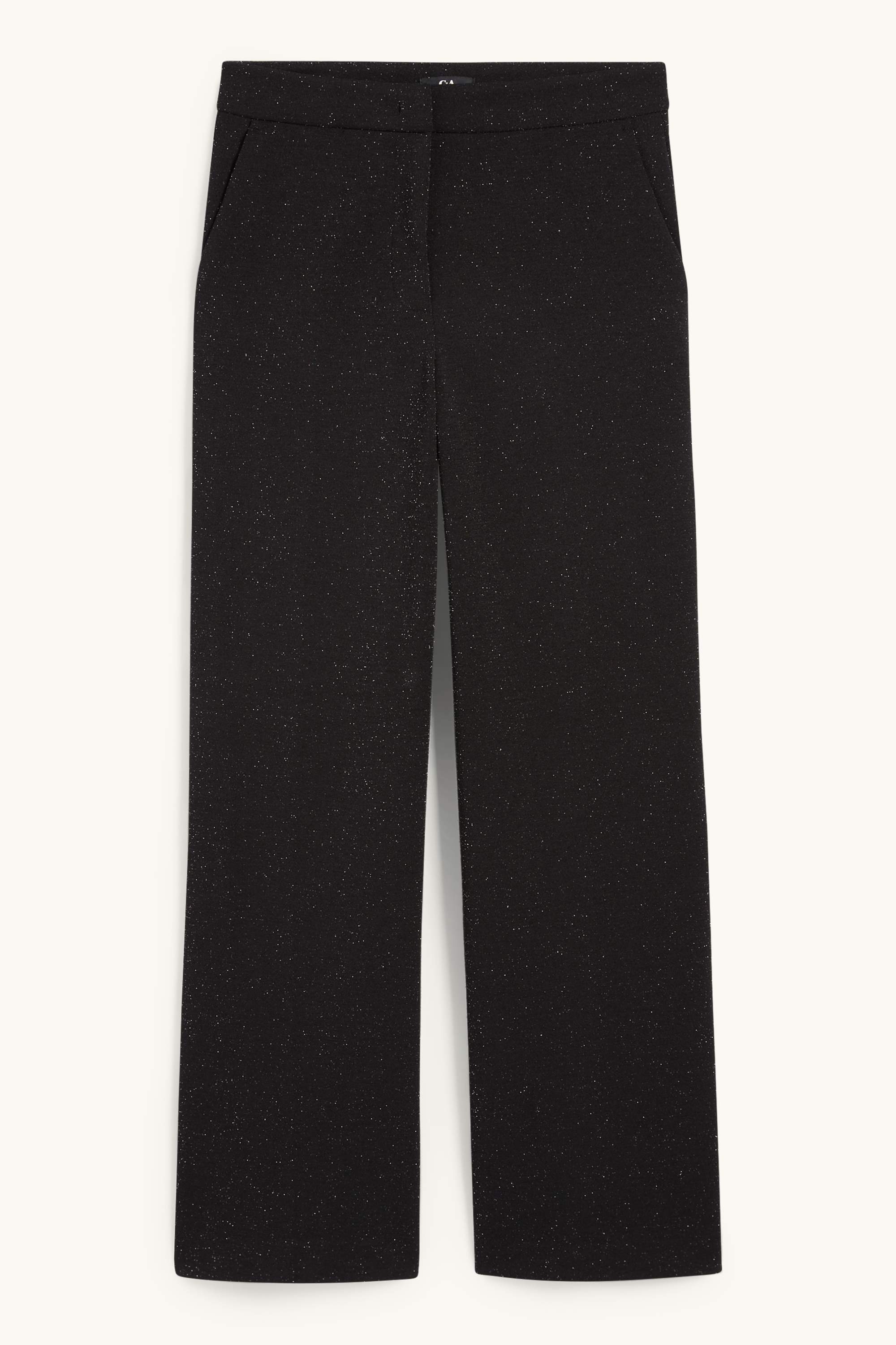Trousers - high waist - wide leg - shiny black