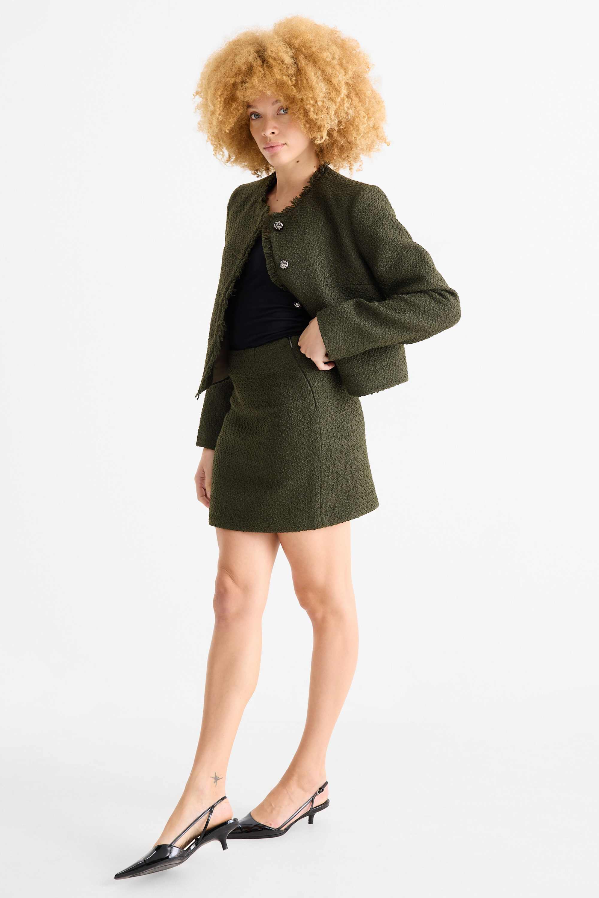 Bouclé - miniskirt dark green