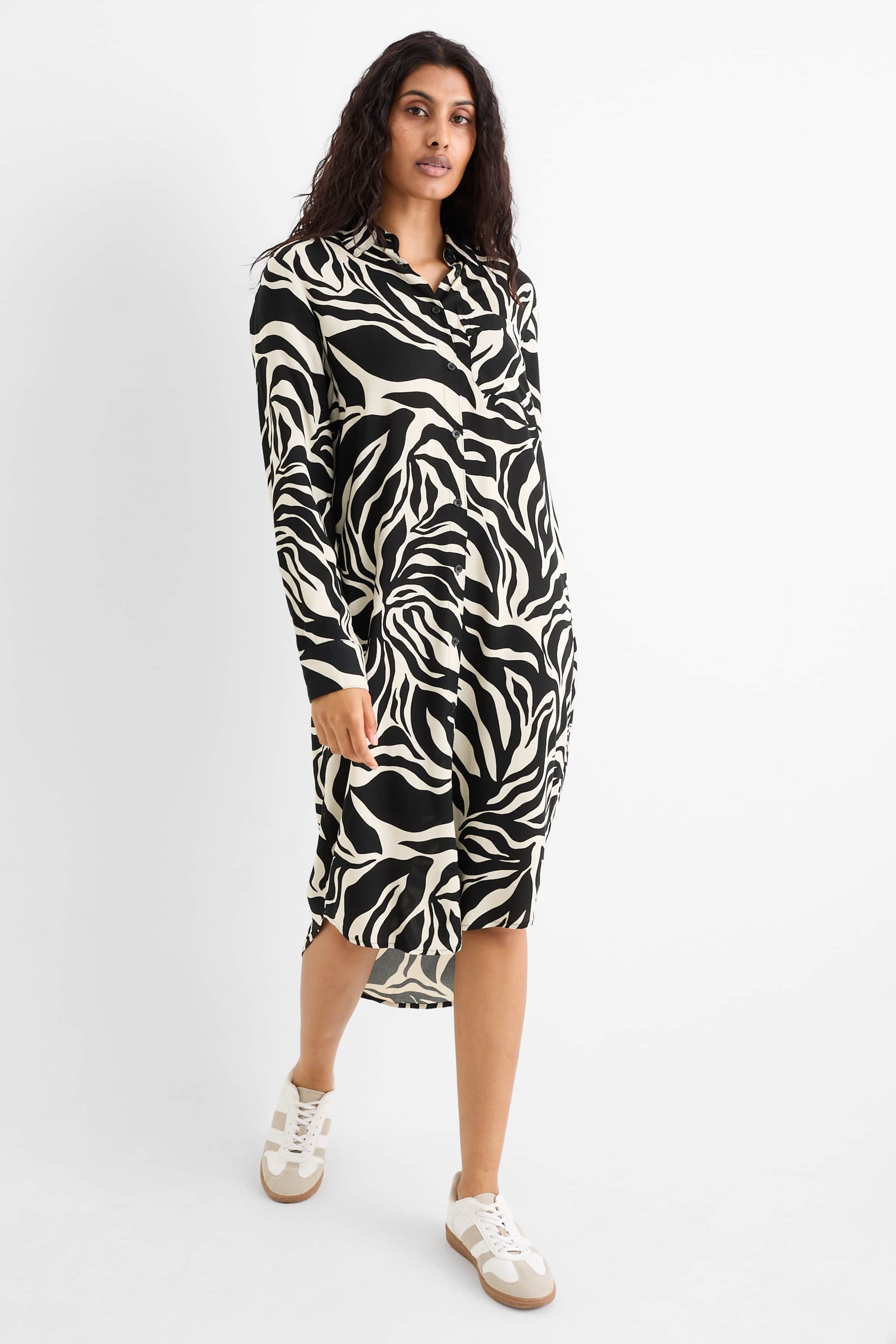 Shirt dress - patterned black / beige