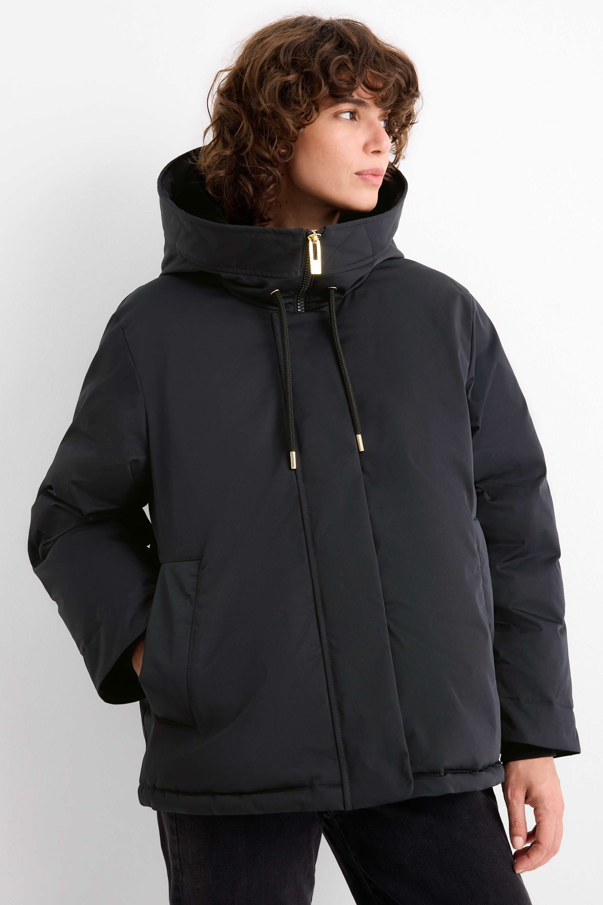 Jacket with hood - lined - water-repellent black