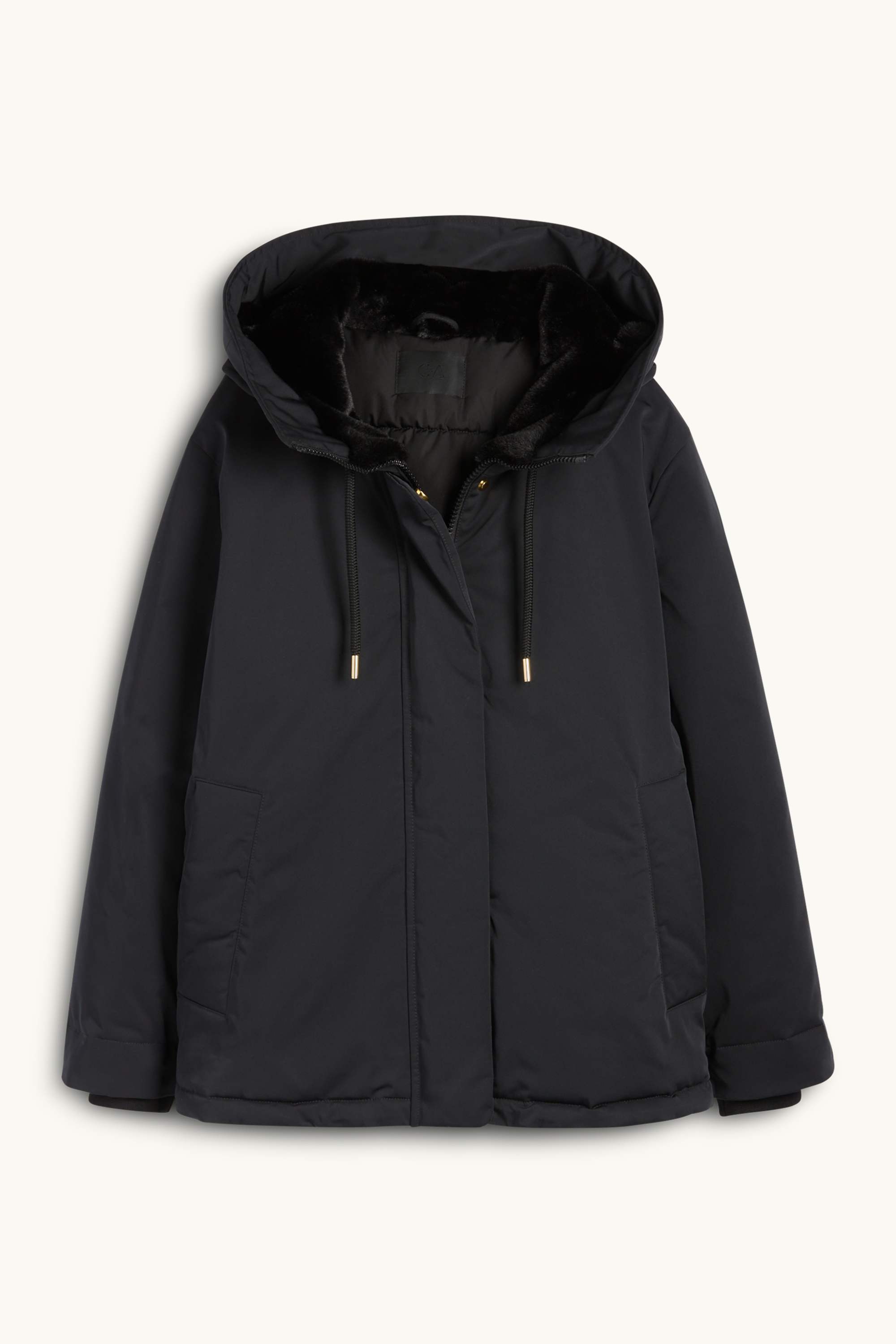 Jacket with hood - lined - water-repellent black
