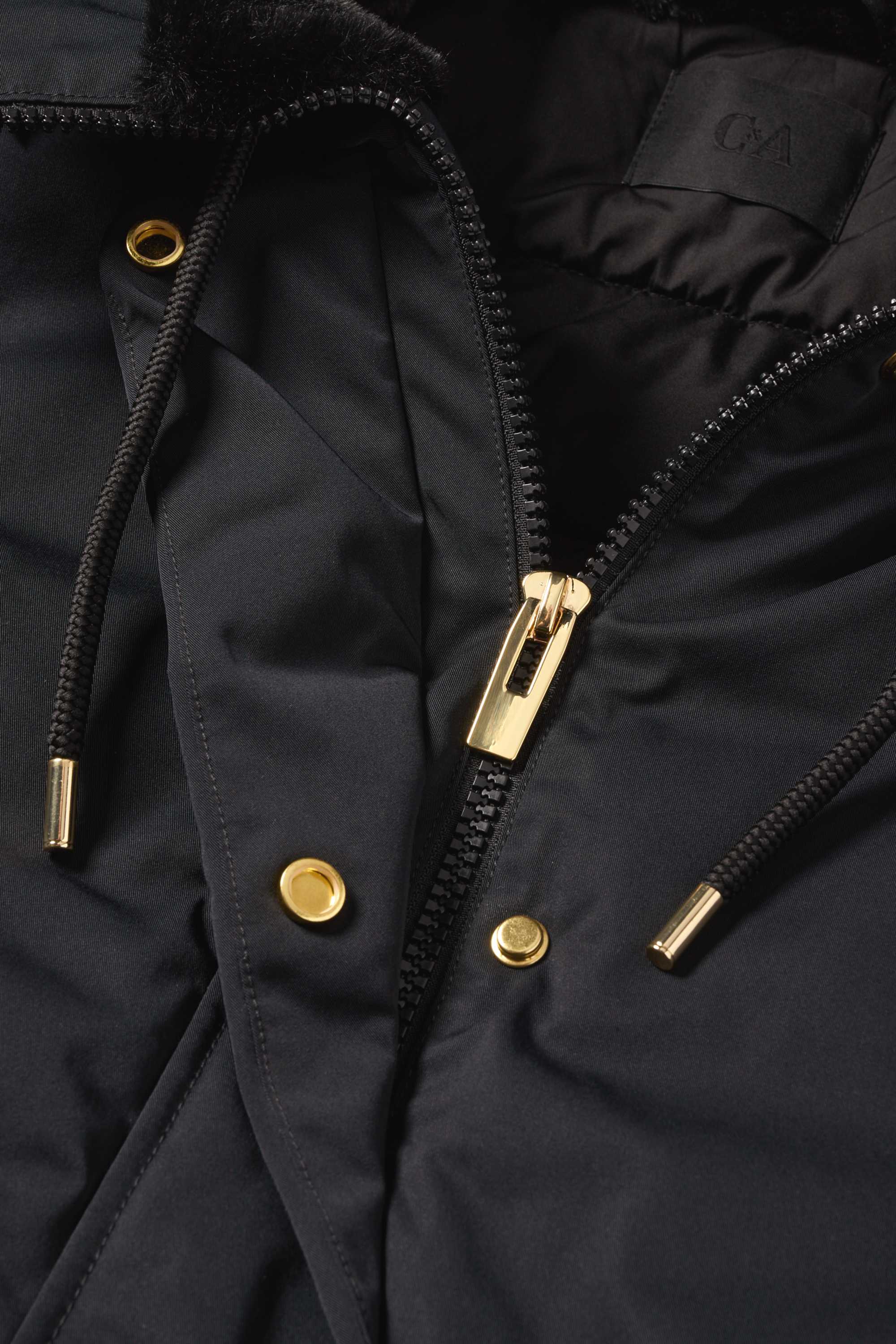 Jacket with hood - lined - water-repellent black