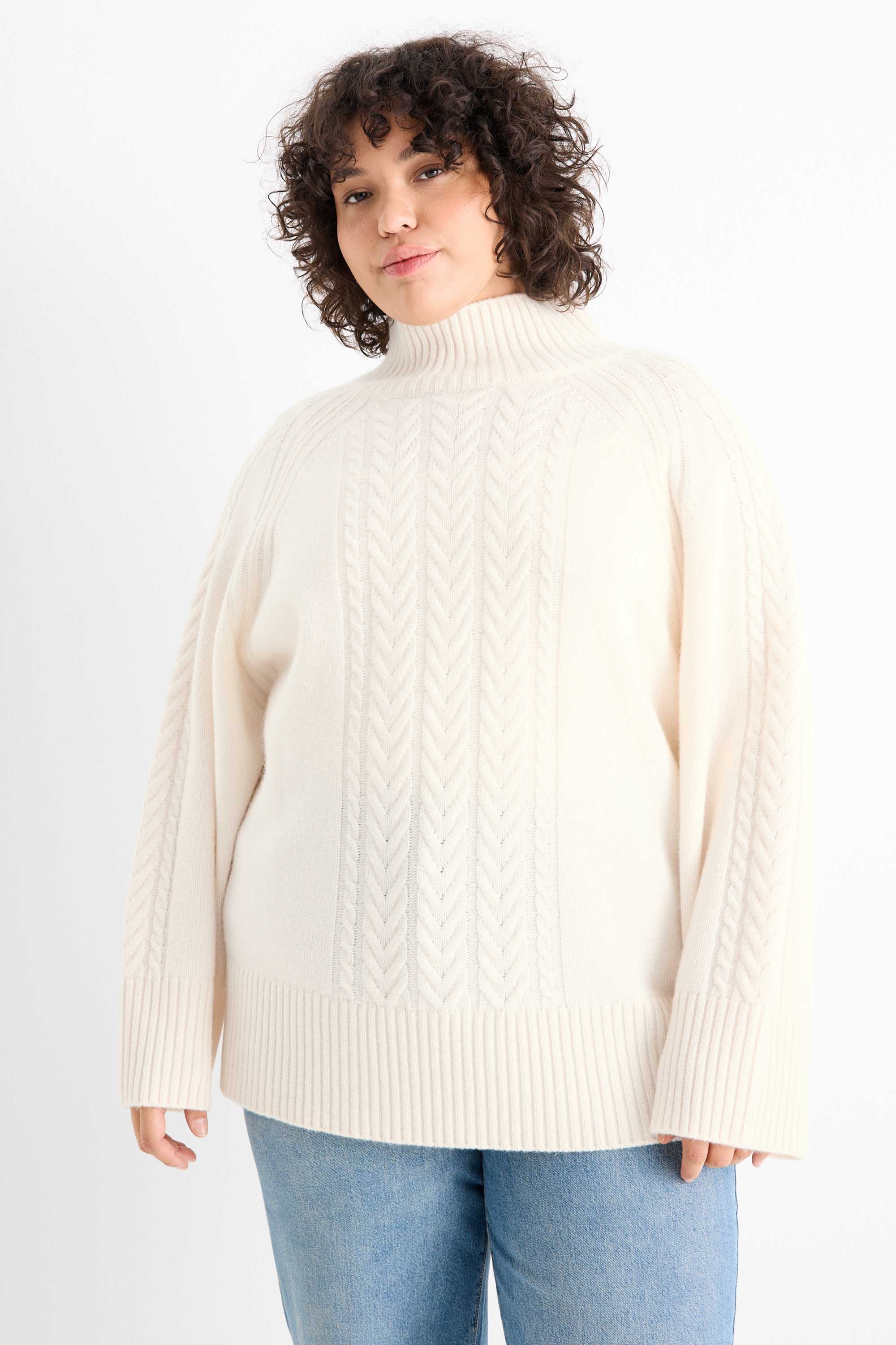 Polo neck jumper with cashmere - wool blend white