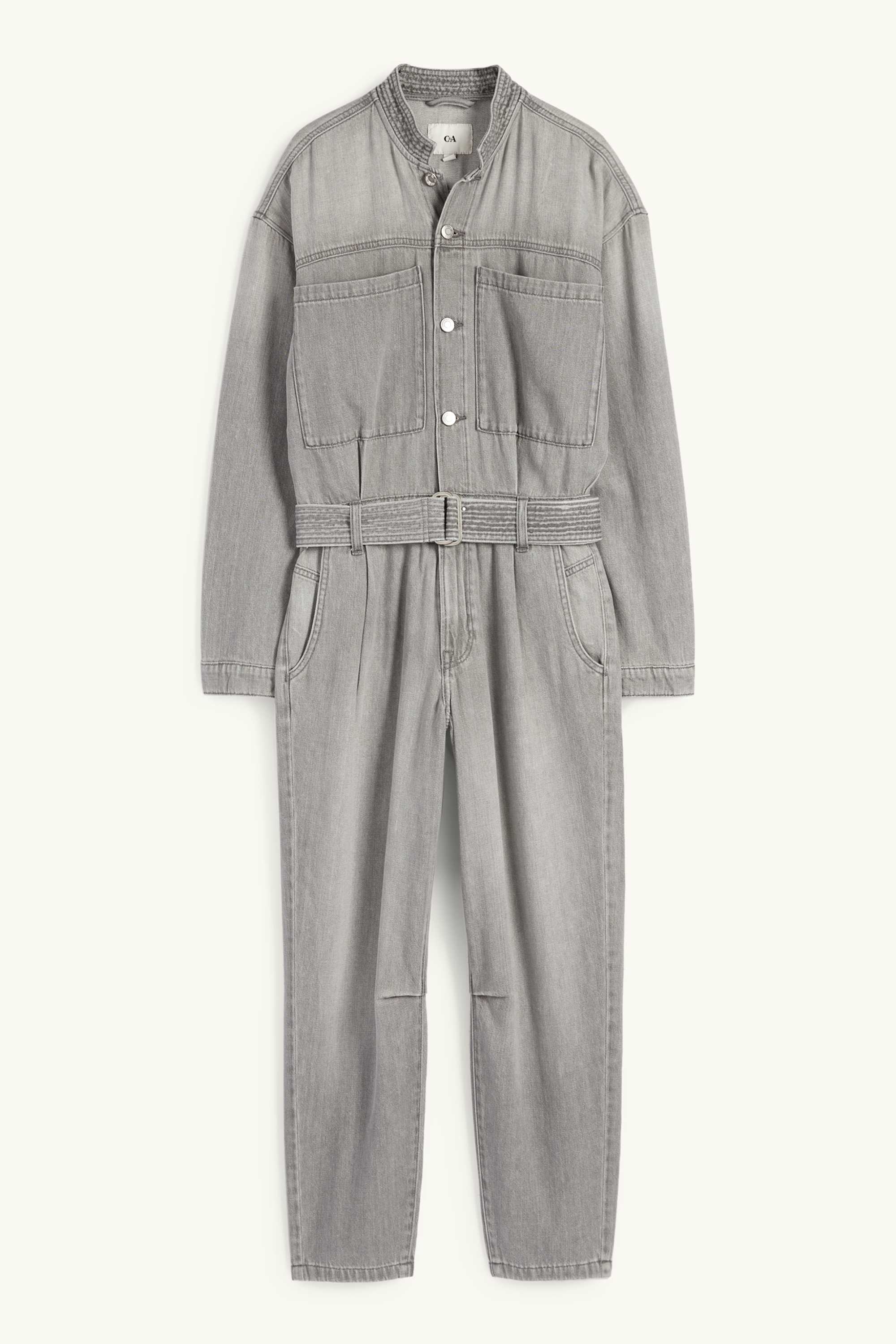 Denim jumpsuit with belt denim-light gray