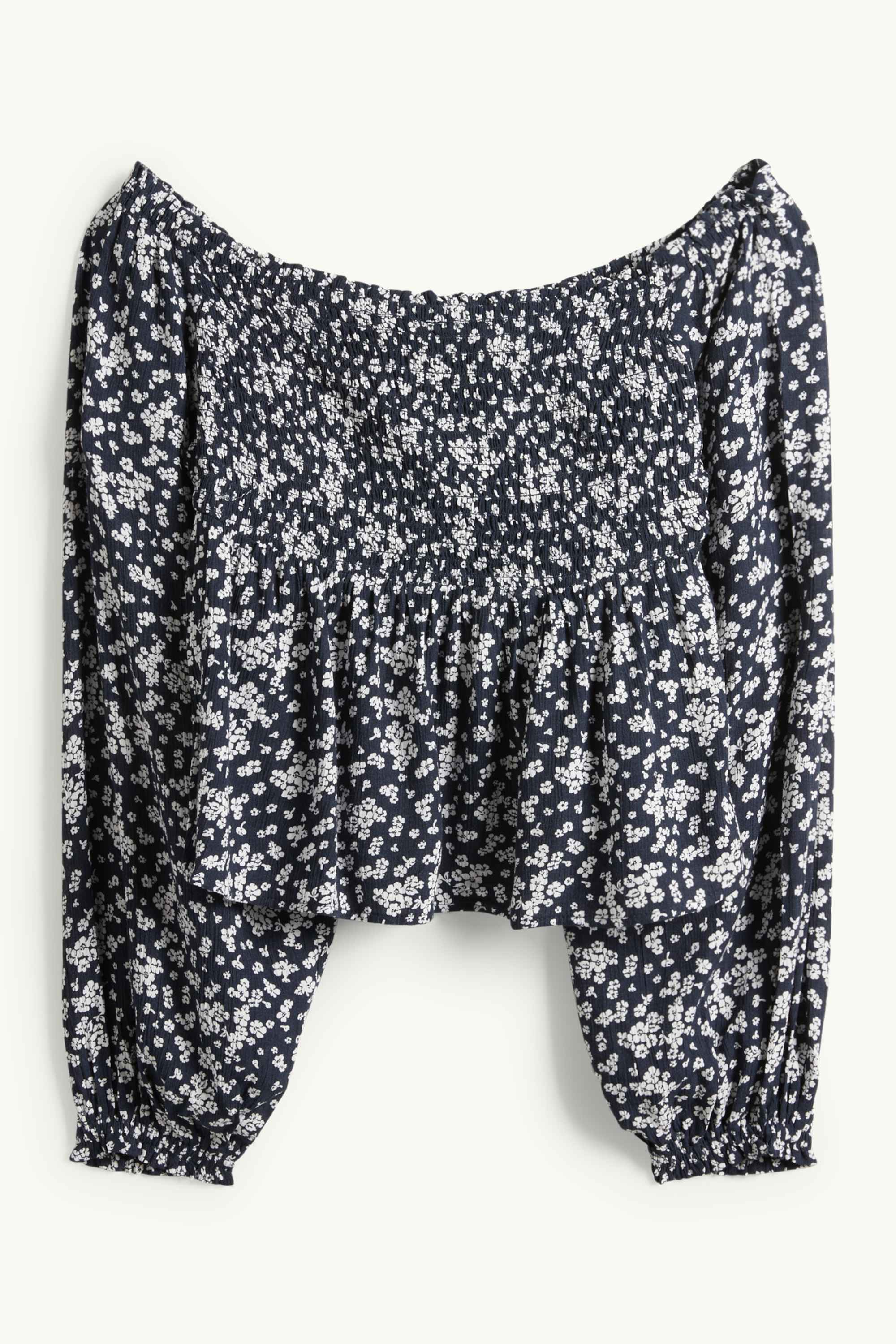Cropped blouse - smocked dark blue / white
