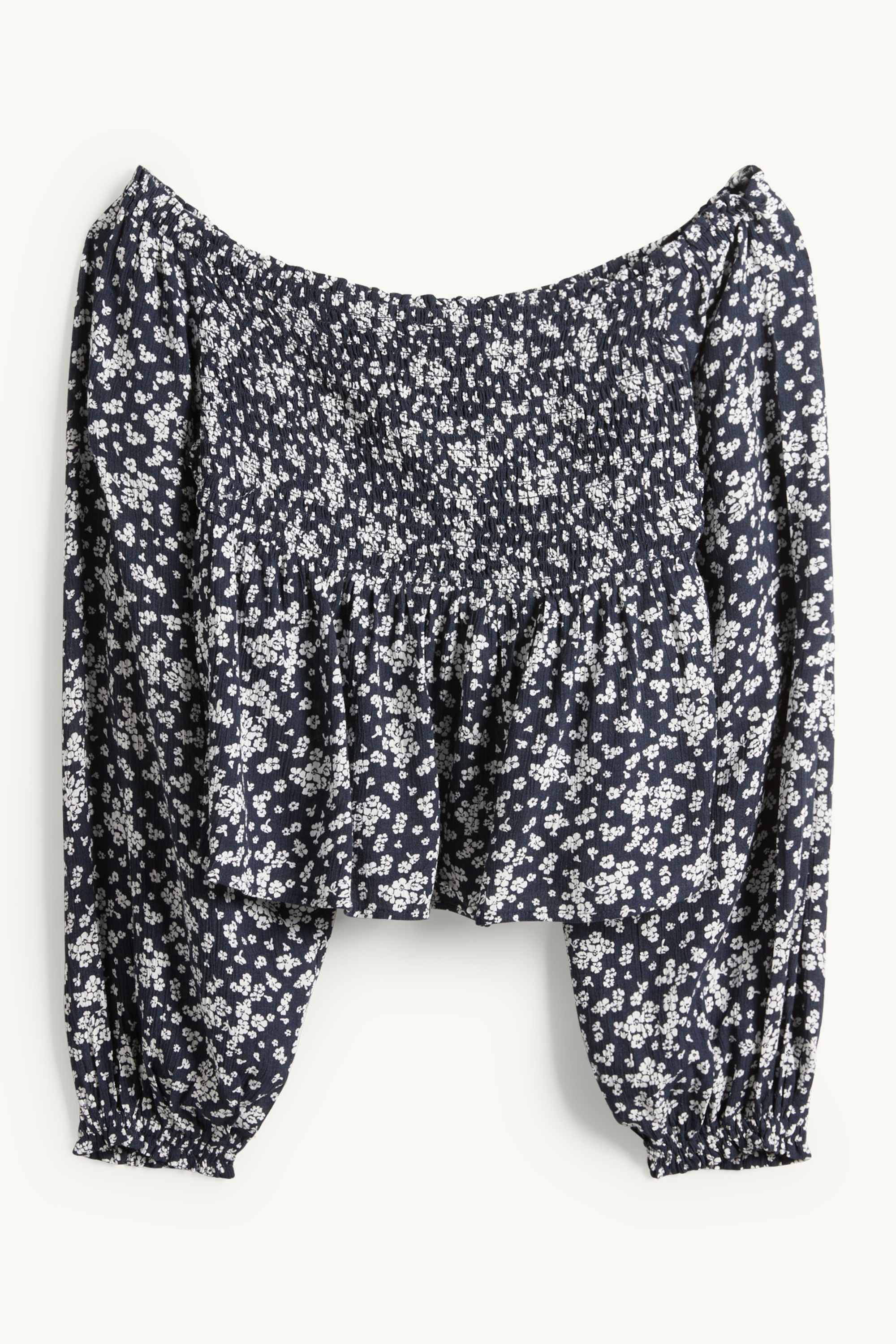 Cropped blouse - smocked dark blue / white