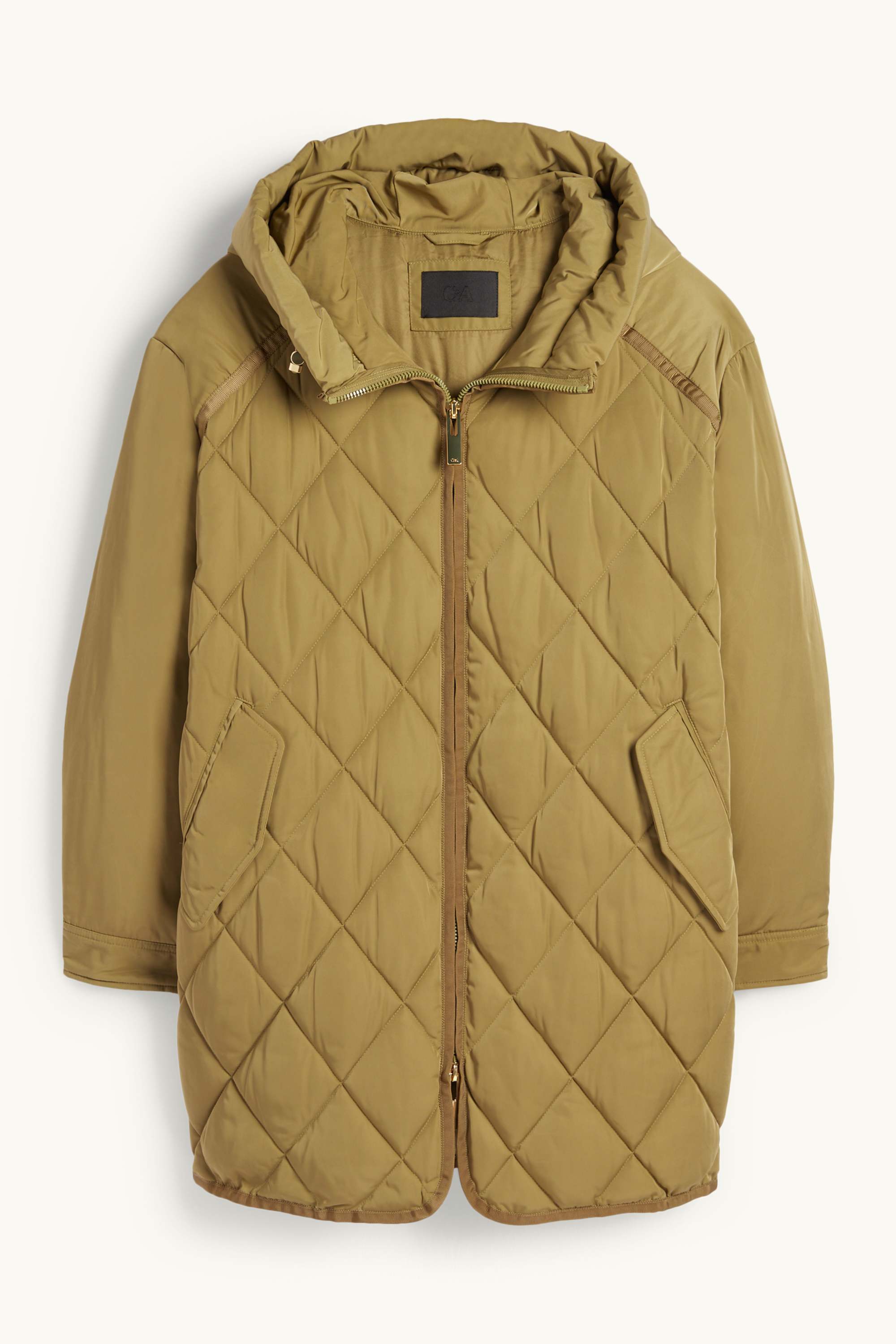 Quilted coat with hood - water-repellent green