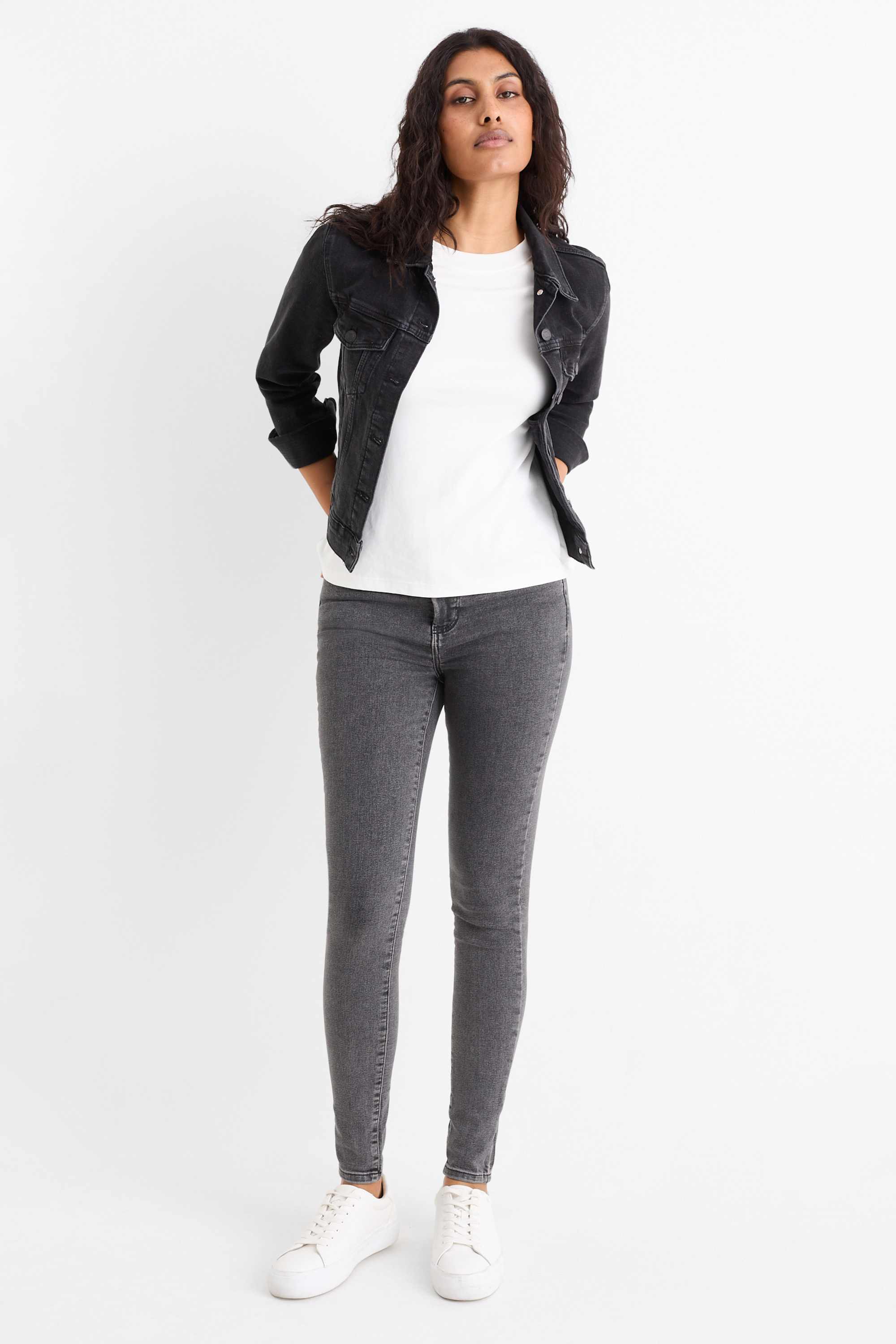 Jegging jeans - high waist denim-gray