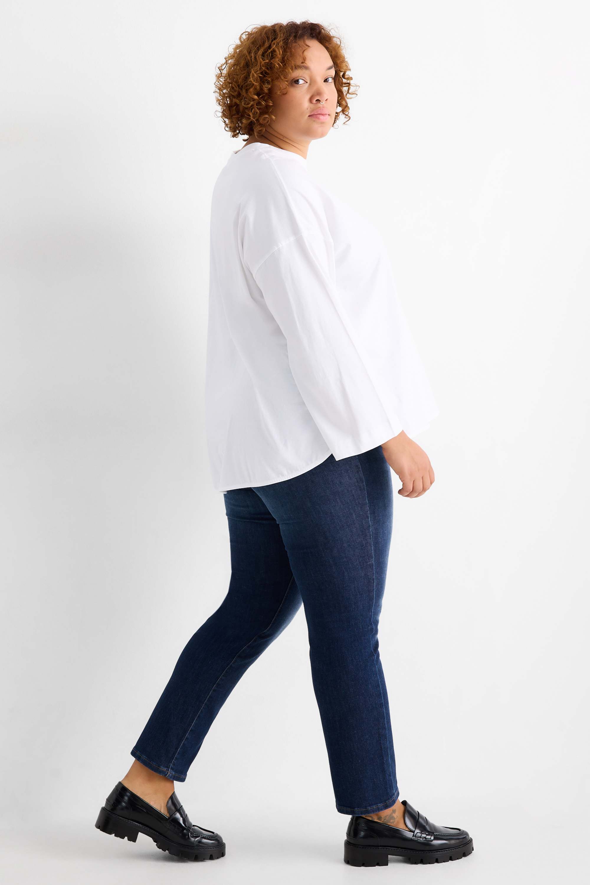 Straight jeans - mid-rise waist - LYCRA® denim-dark blue