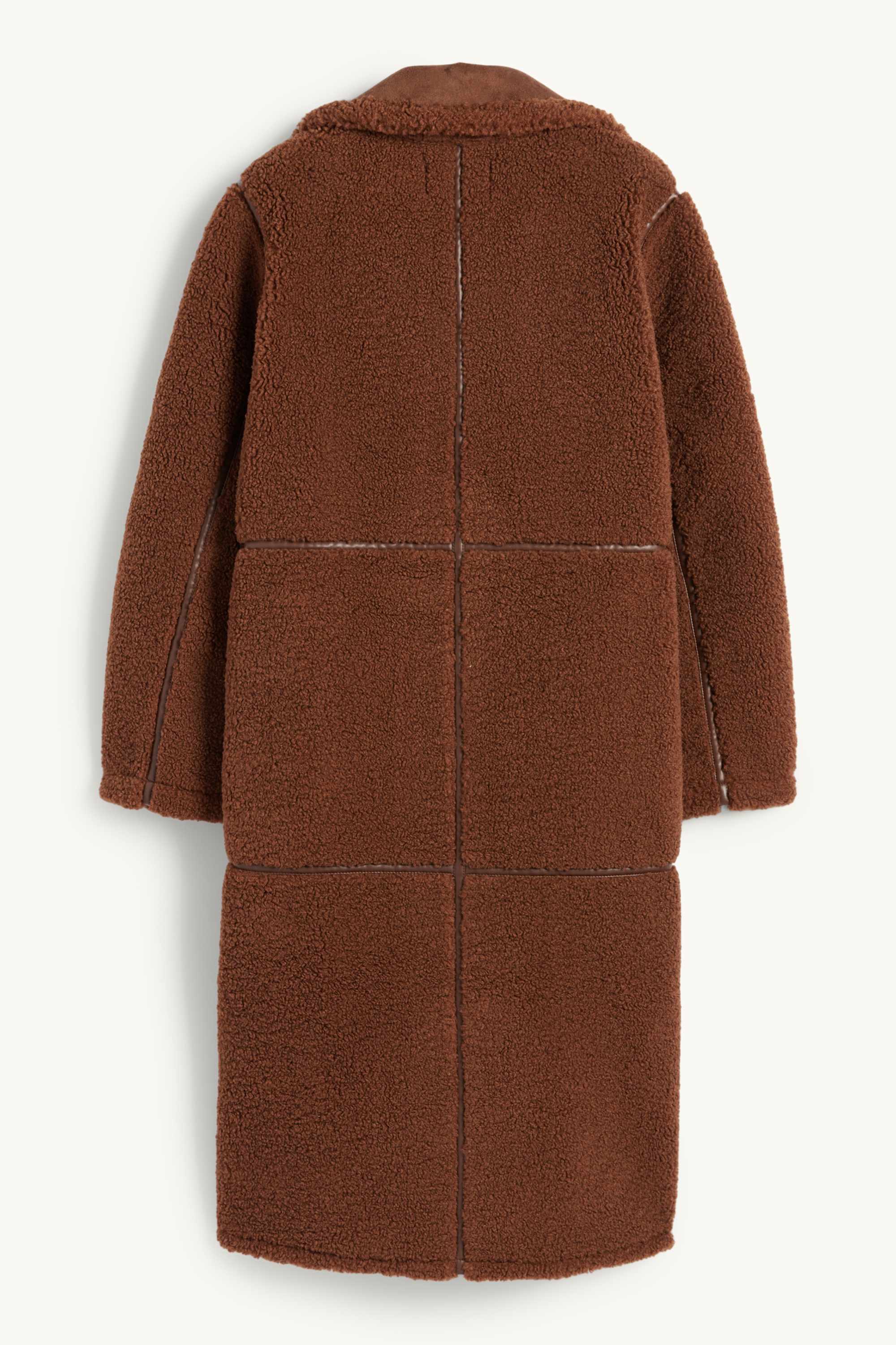 Faux shearling coat - faux leather brown