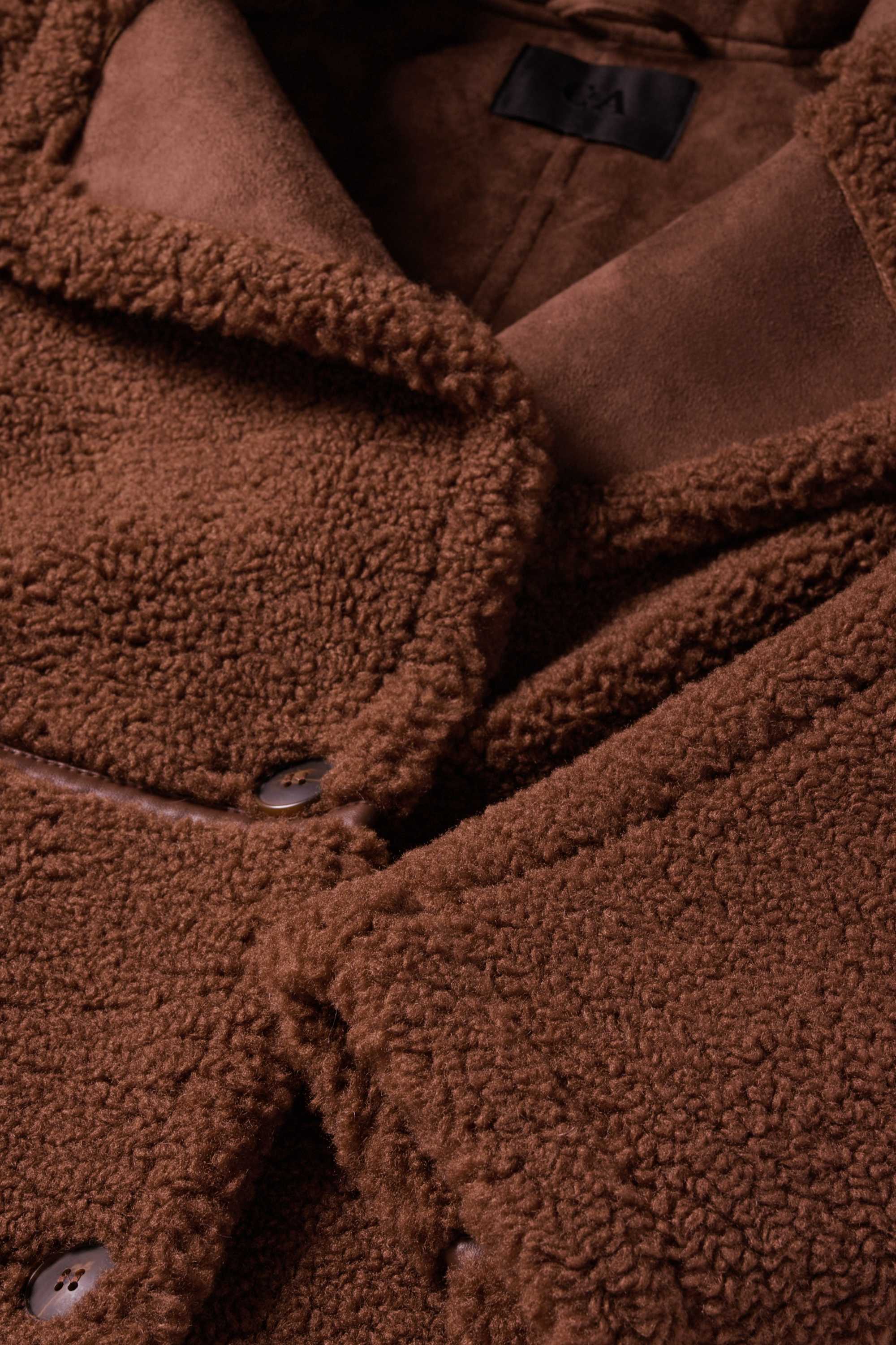 Faux shearling coat - faux leather brown