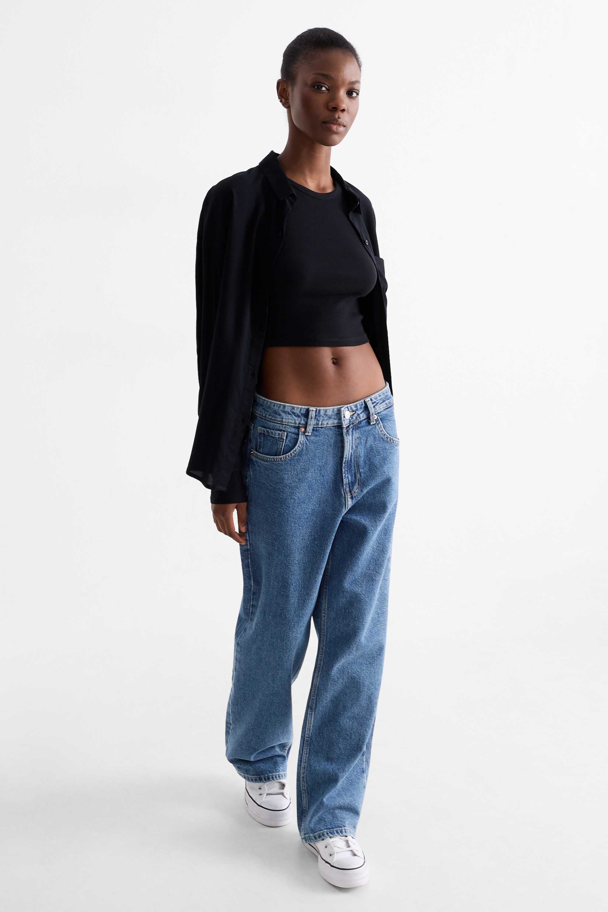 Baggy jeans - mid-rise waist blue denim