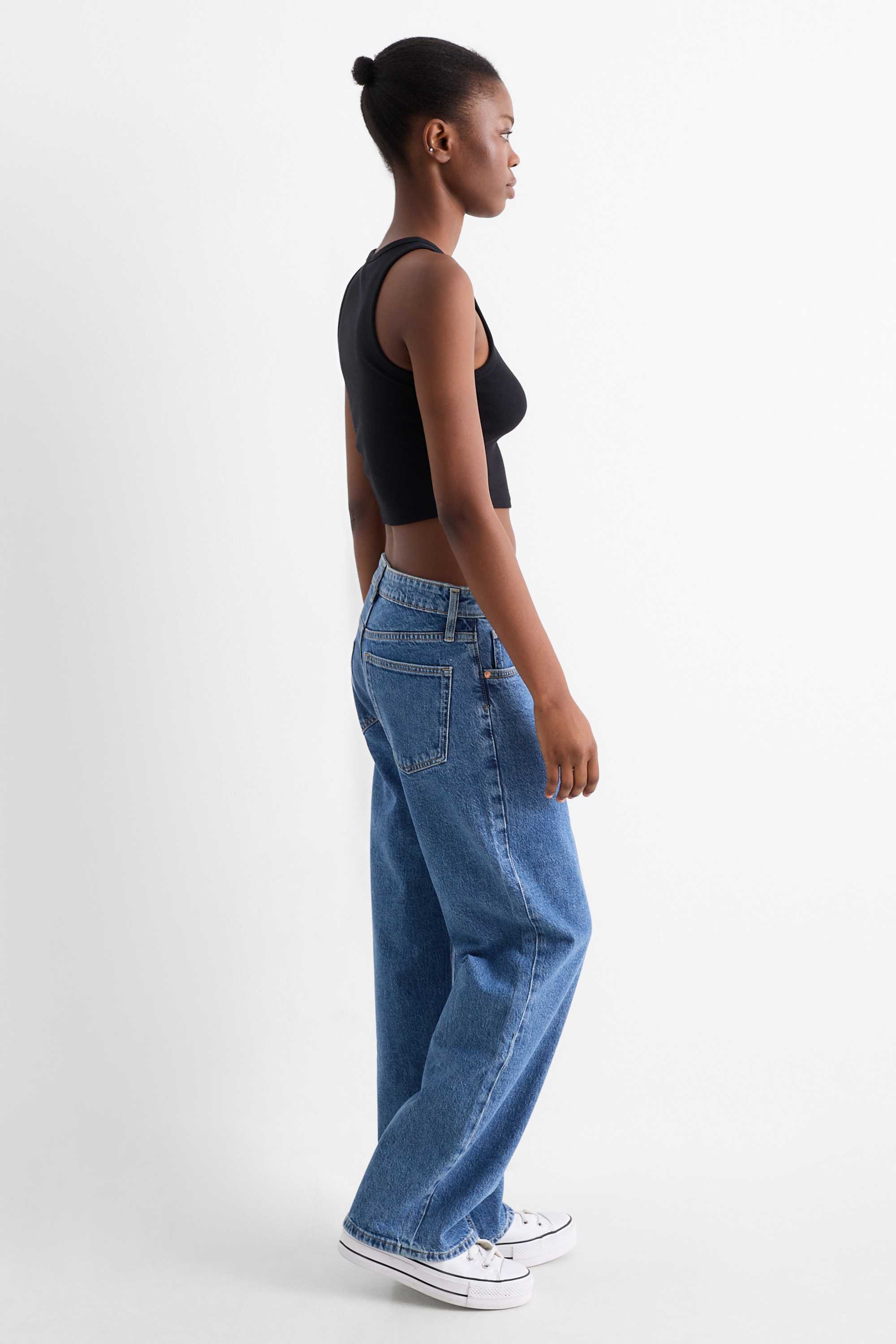 Baggy jeans - mid-rise waist blue denim