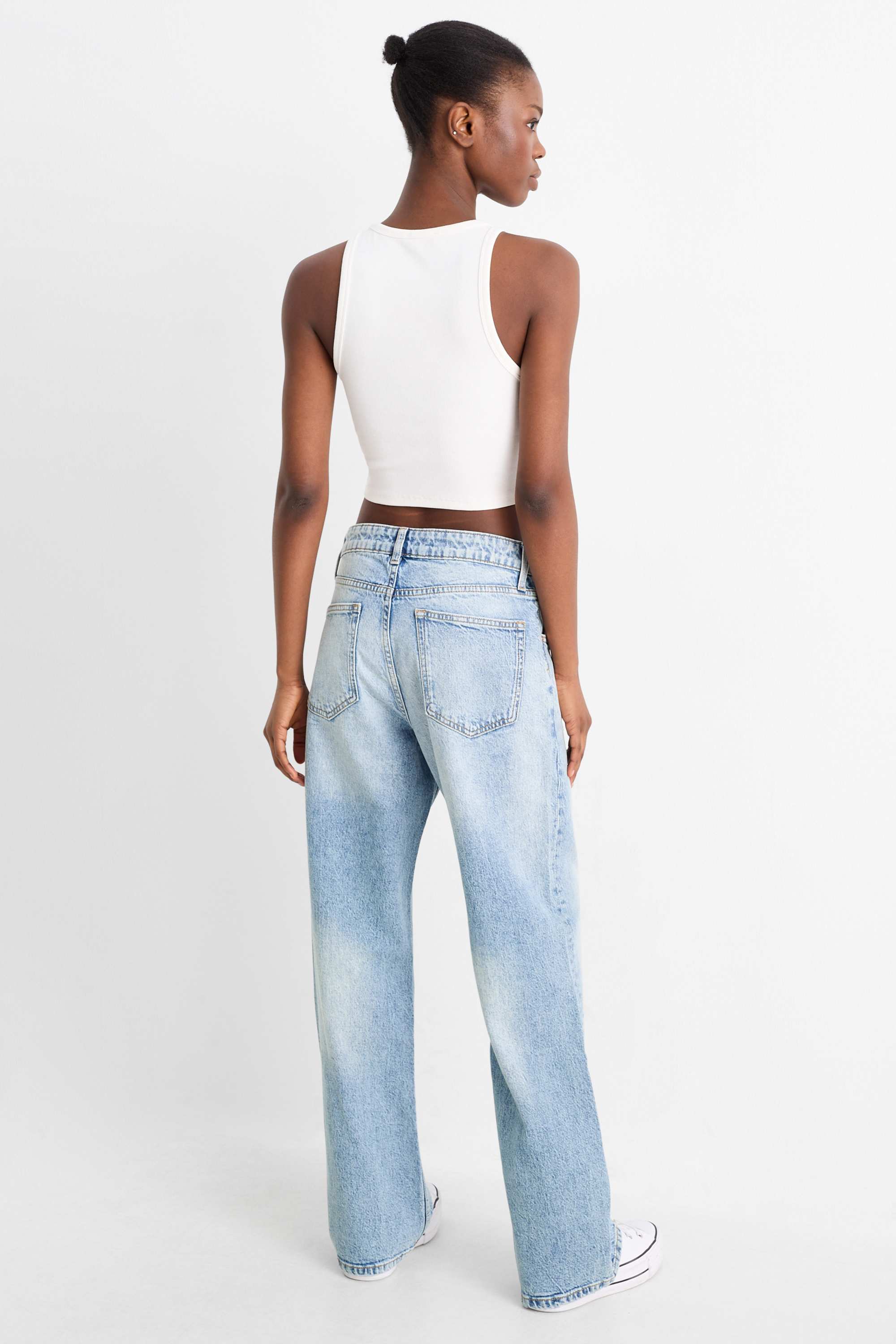 Baggy jeans - mid-rise waist denim-light blue