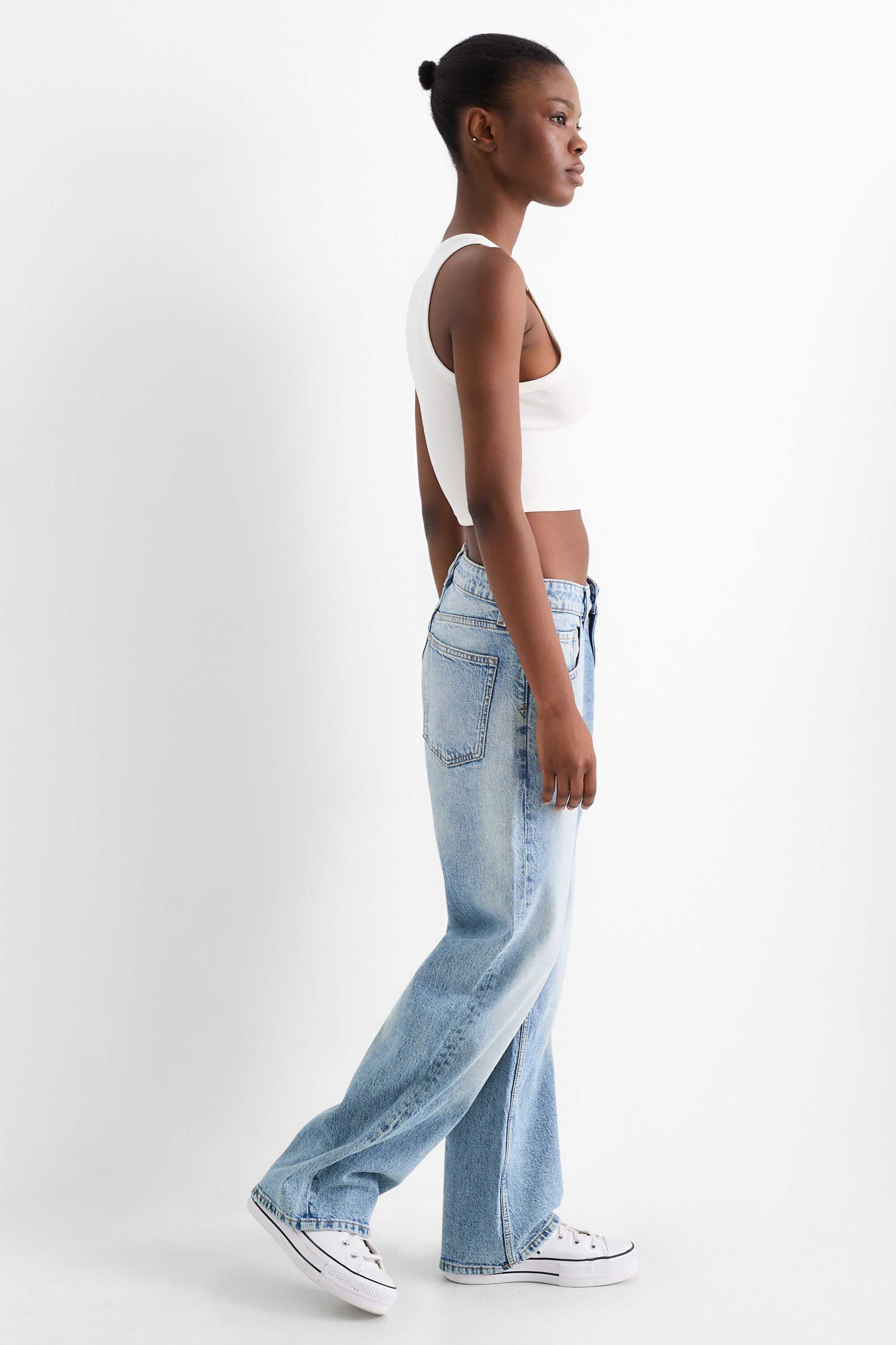 Baggy jeans - mid-rise waist denim-light blue