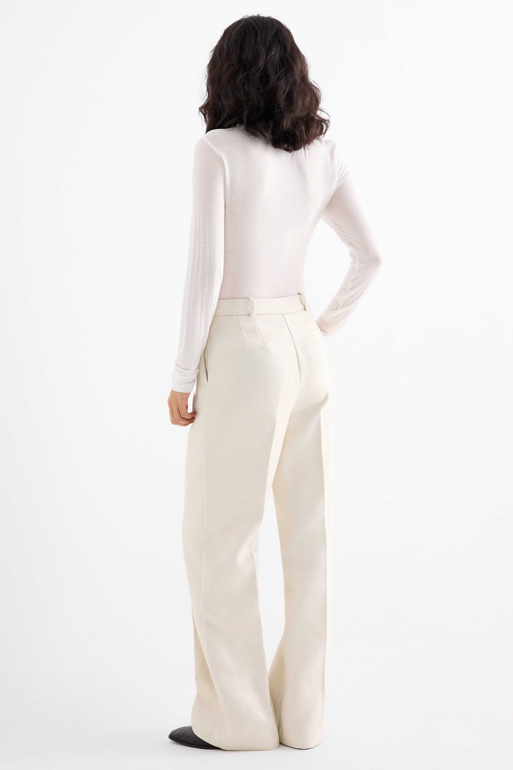 Business trousers - high waist - relaxed fit - textured light beige