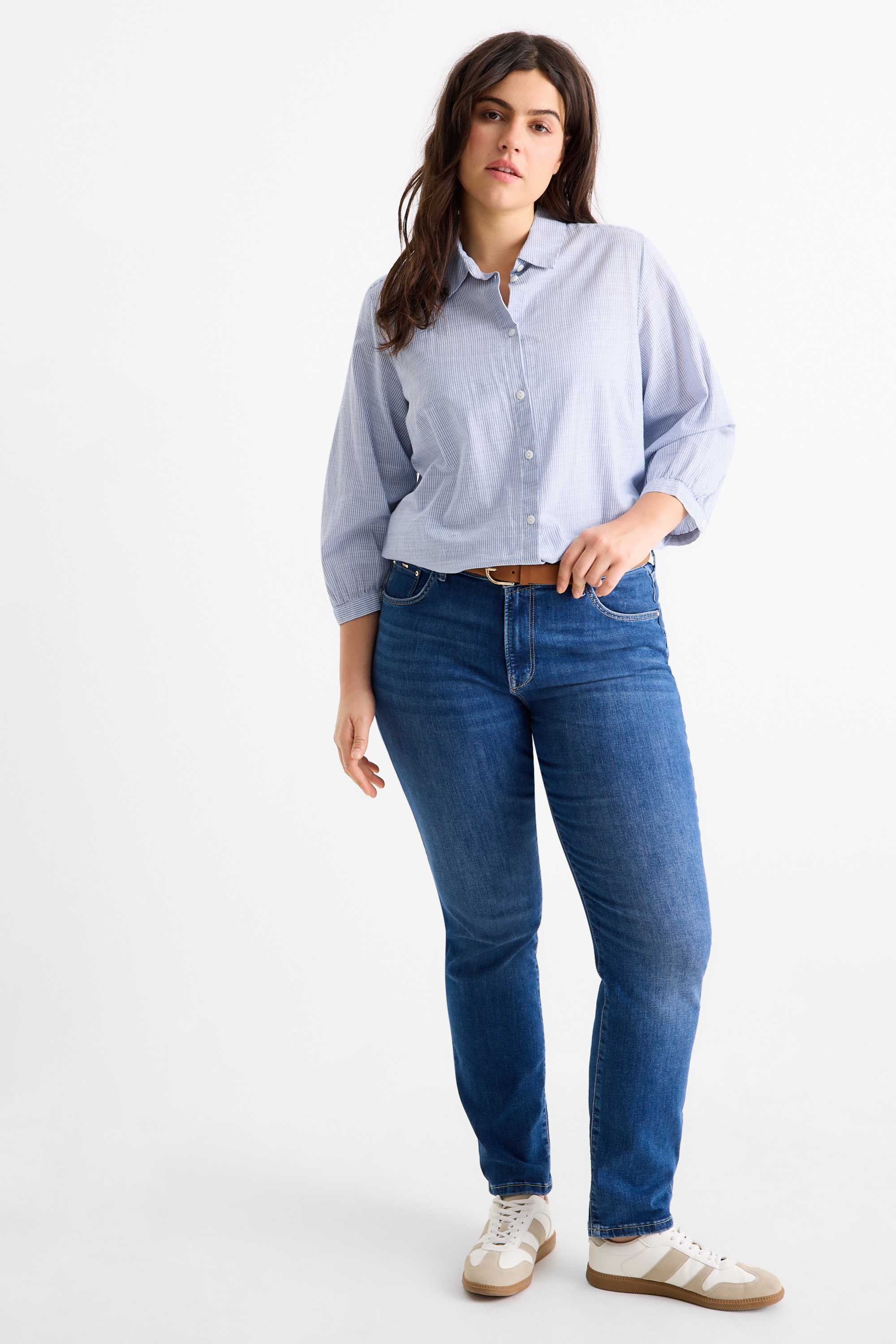 Blouse - striped white / light blue