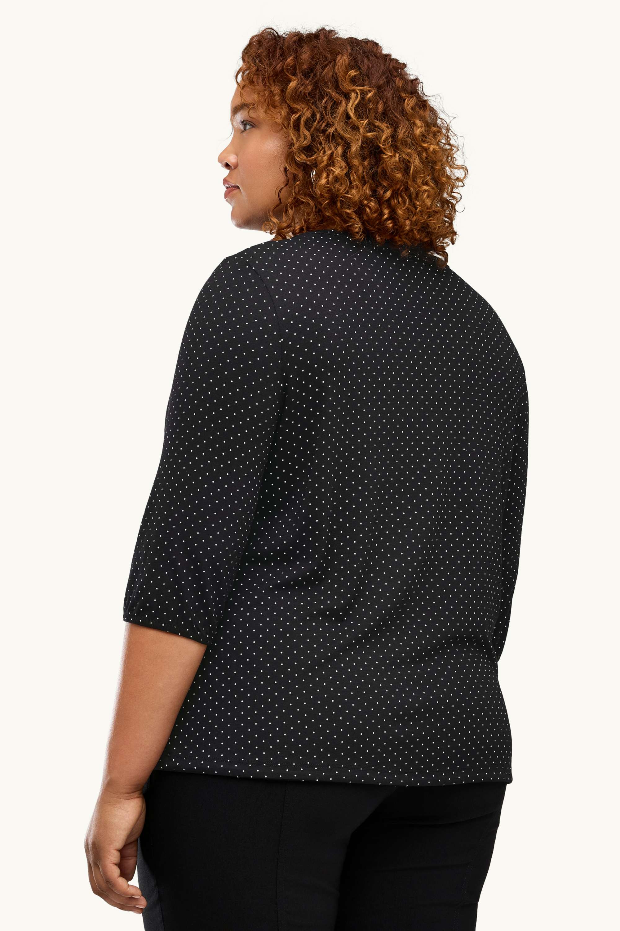 Long sleeve top - polka dot black / white