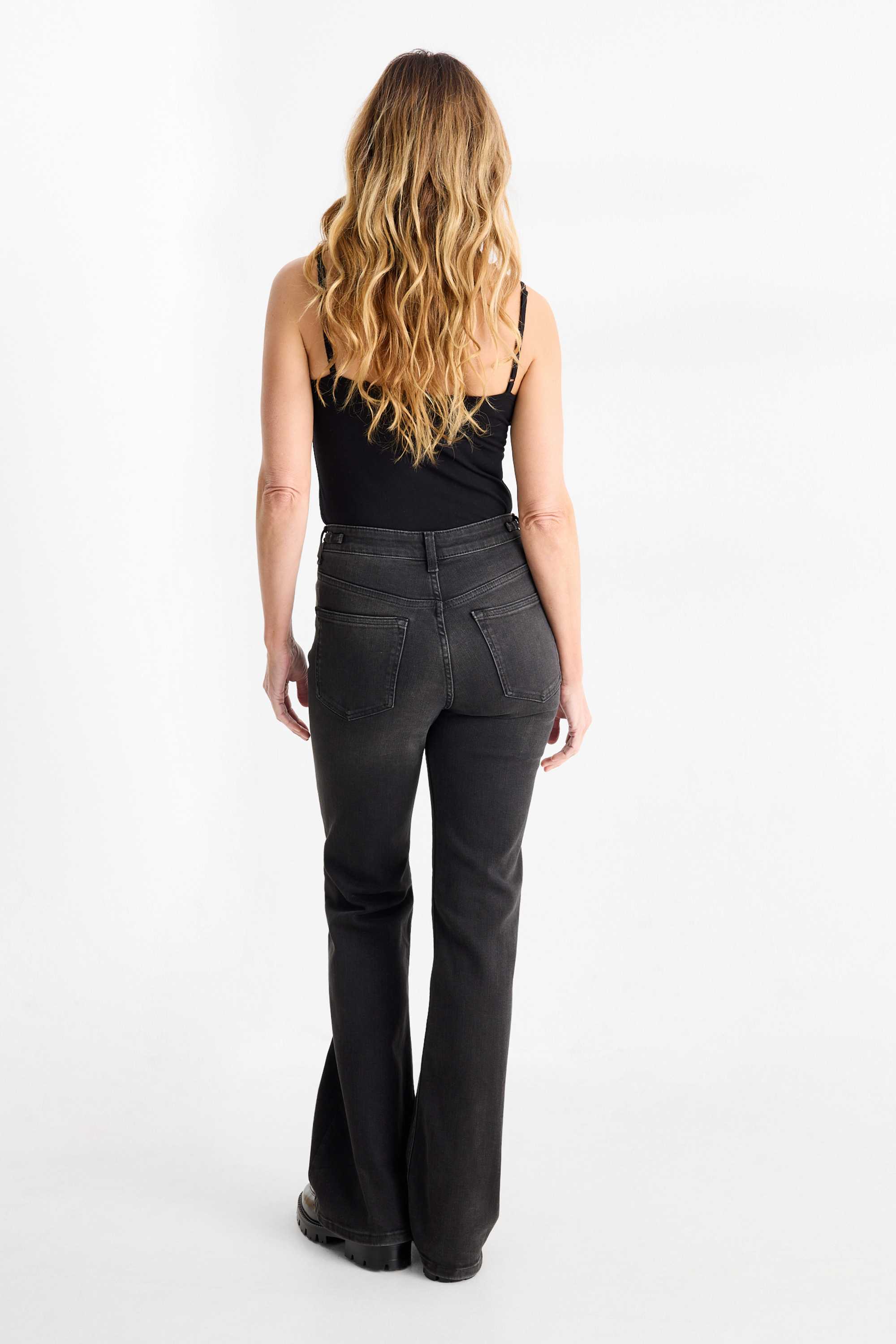 Flared jeans - high waist denim-dark gray