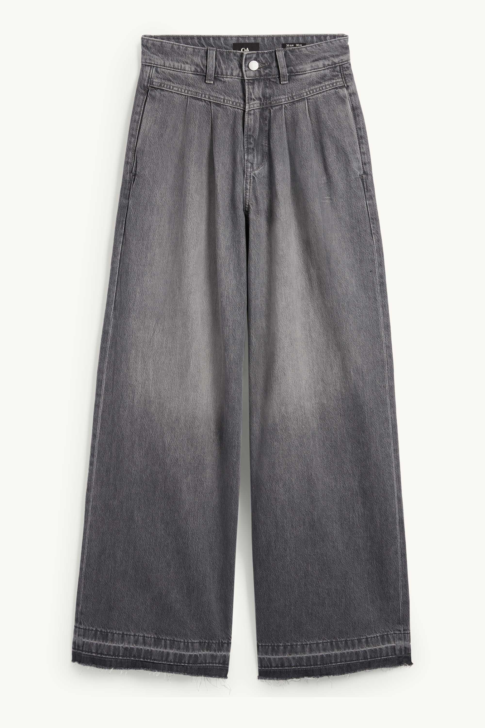 Wide leg jeans - mid-rise waist denim-gray
