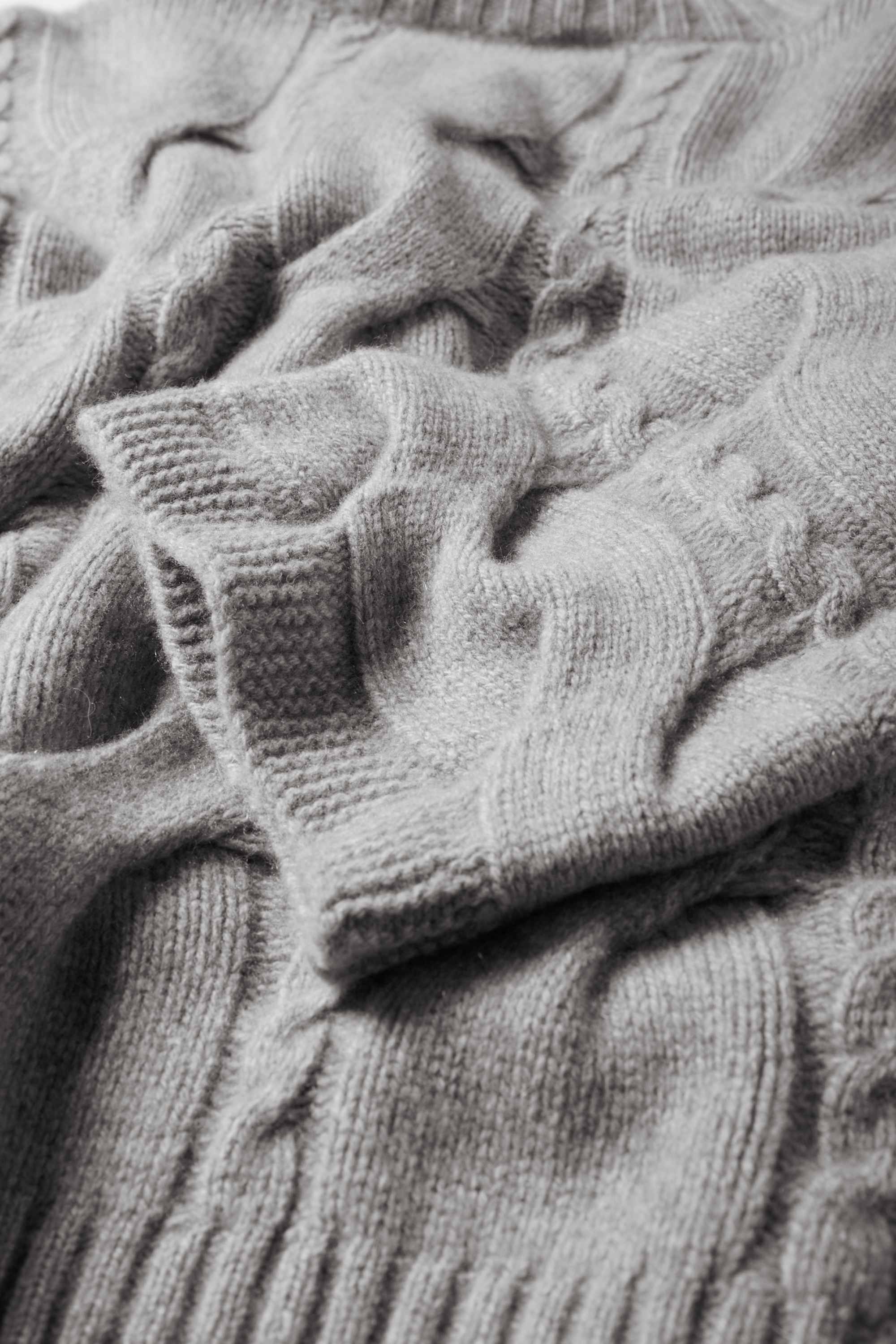 Cashmere turtleneck jumper - cable knit pattern gray