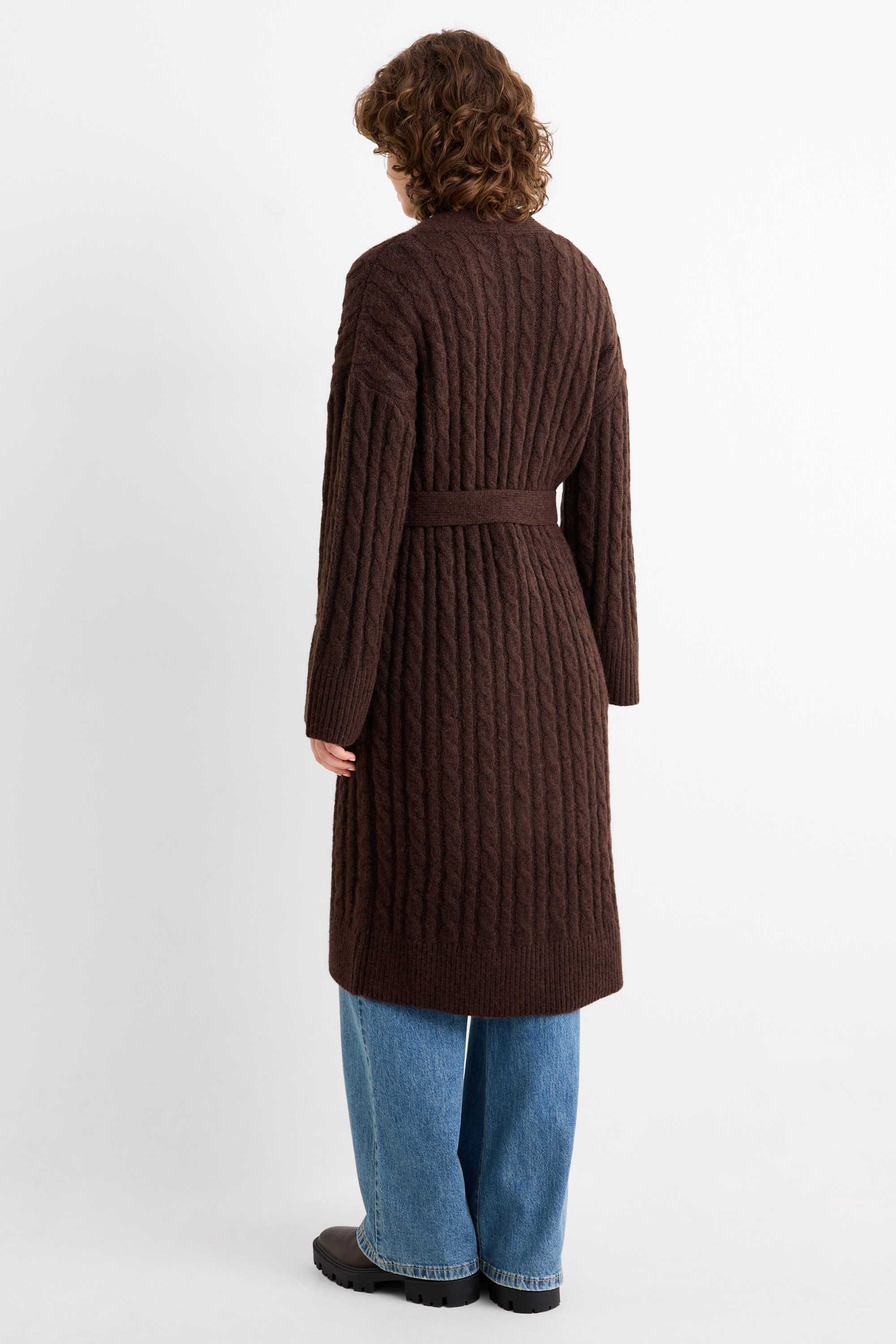Cardigan - cable knit pattern dark brown